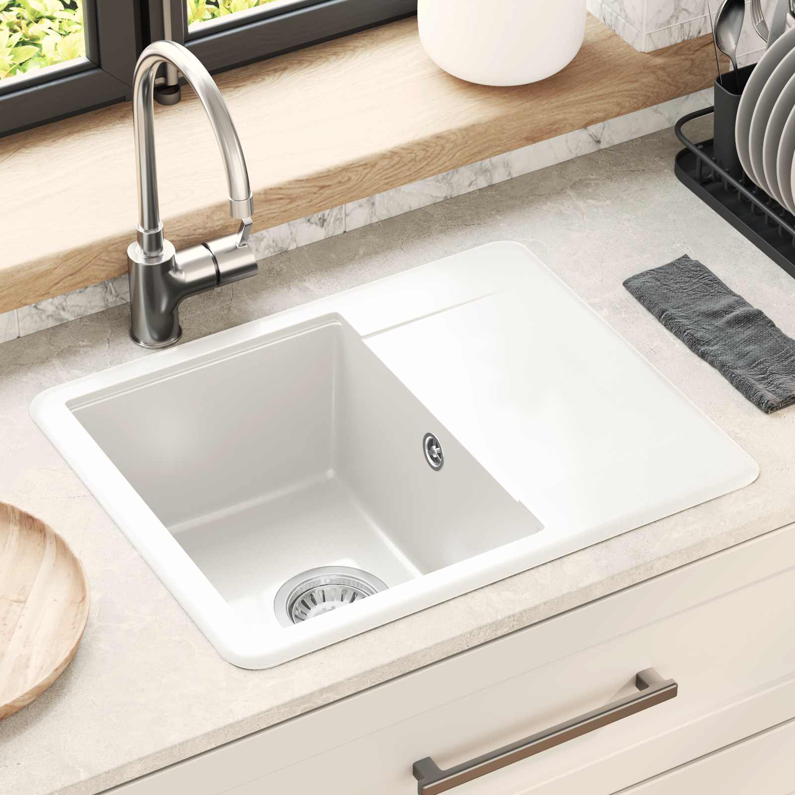Wasbak Wit 560 x 460 mm 80% Kwarts en 20% Hars