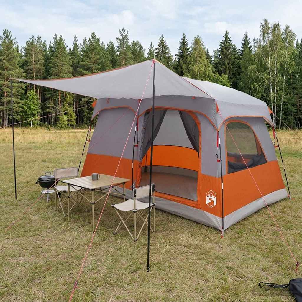 Gezinstent met dak Grijs en Oranje 380 x 260 x 190 cm Polyester