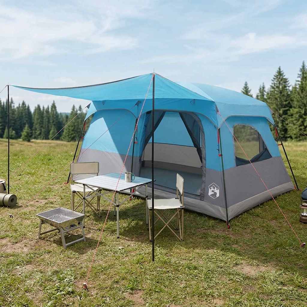 Gezinstent met dak Blauw 420 x 305 x 200 cm Polyester en staal