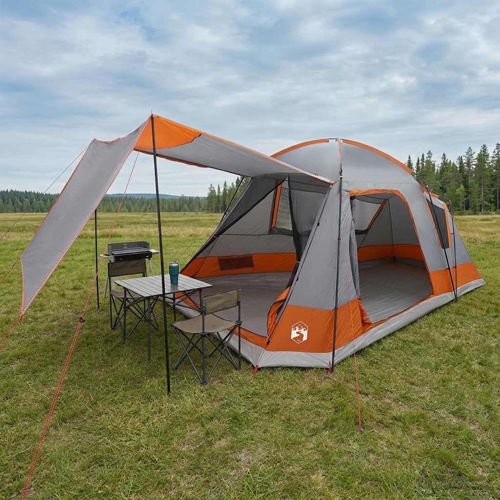 Huisje Tent Grijs en Oranje 8-persoons Polyester en staal