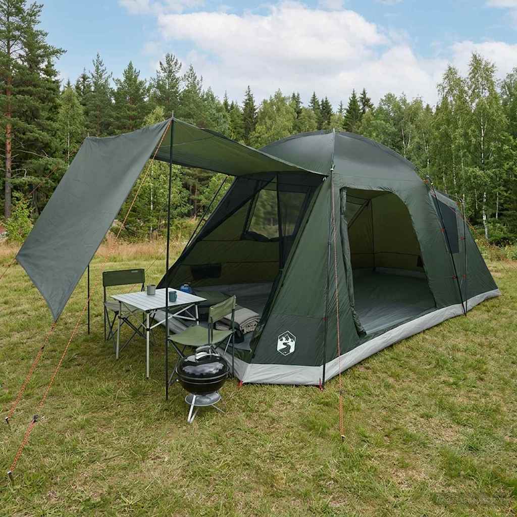 Huisje Tent met dak Leger groen 8-persoons Polyester en staal