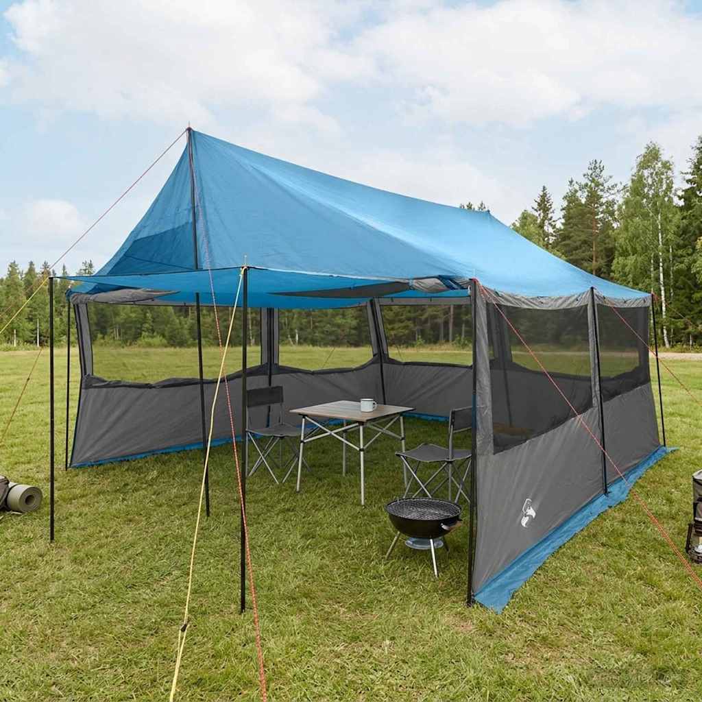 Gezinstent met dak Blauw 450 x 400 x 265 cm Polyester en staal