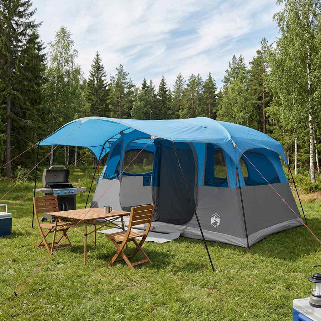 Tunneltent met dak Blauw 366 x 244 x 198 cm Polyester en staal