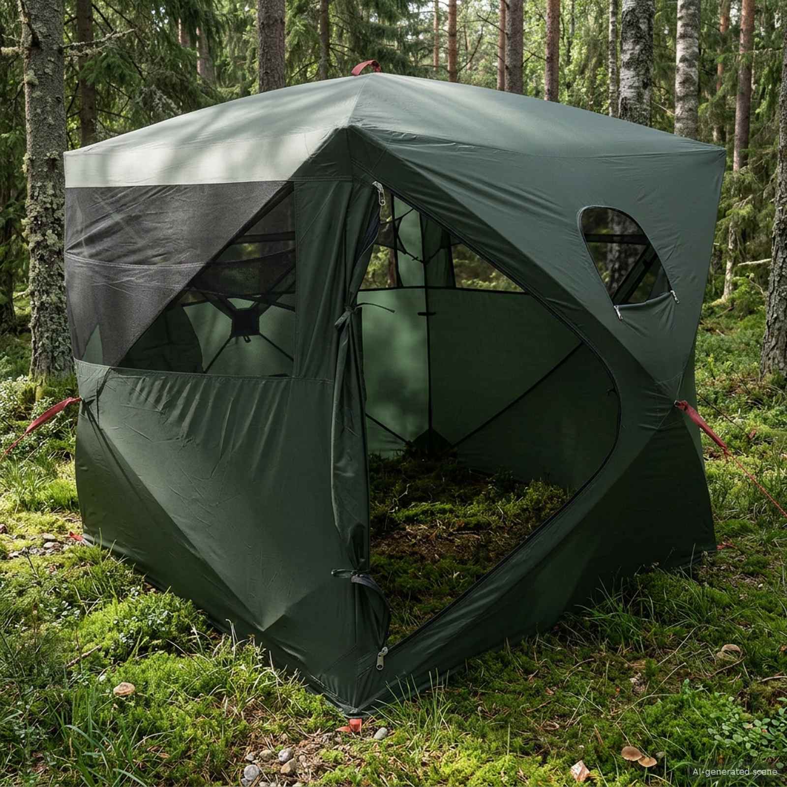 Jacht Tent Legergroen 143 x 143 x 165 cm Polyester en staal – afbeelding 1