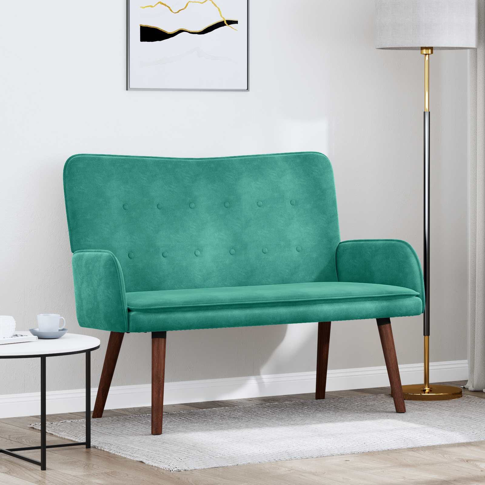 Twee Persoons Sofa Turquoise 115 x 61 x 87 cm Fluweel – afbeelding 1