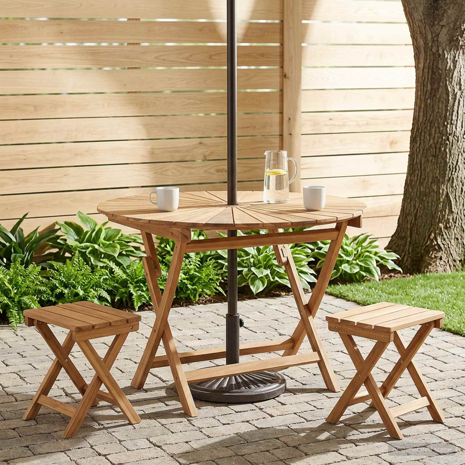 Vouw Tuin Tafel Naturel Ø 110 x 75 cm Massief Teakhout