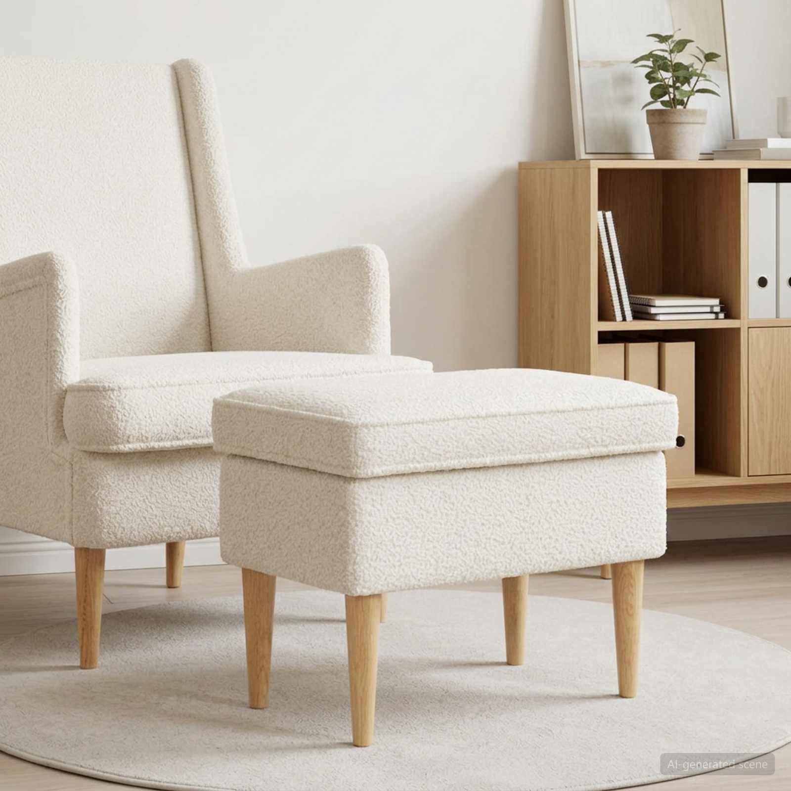 Voetenbank Crèmekleurig 55 x 35 x 41 cm Bouclé – afbeelding 1