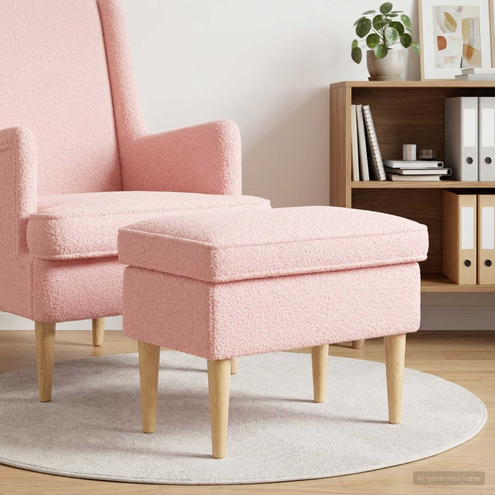 Voetenbank Roze 55 x 35 x 41 cm Bouclé – afbeelding 1