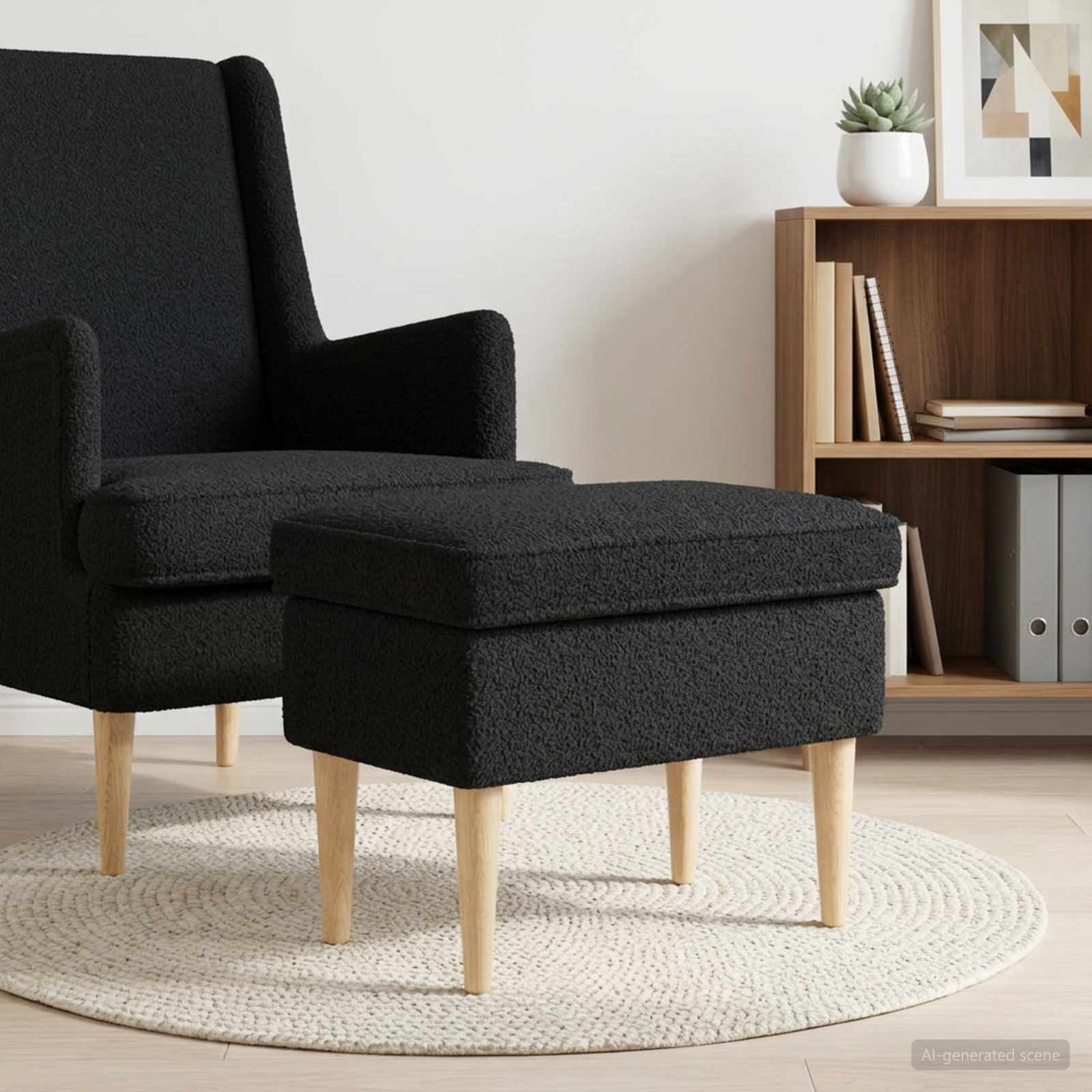 Voetenbank Zwart 55 x 35 x 41 cm Bouclé – afbeelding 1