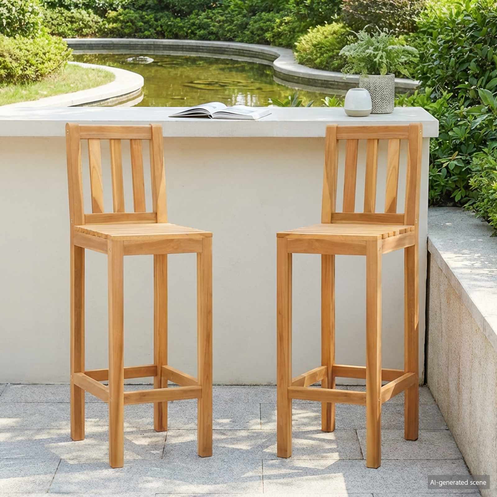 Barkruk 2 pcs Naturel Massief Teakhout