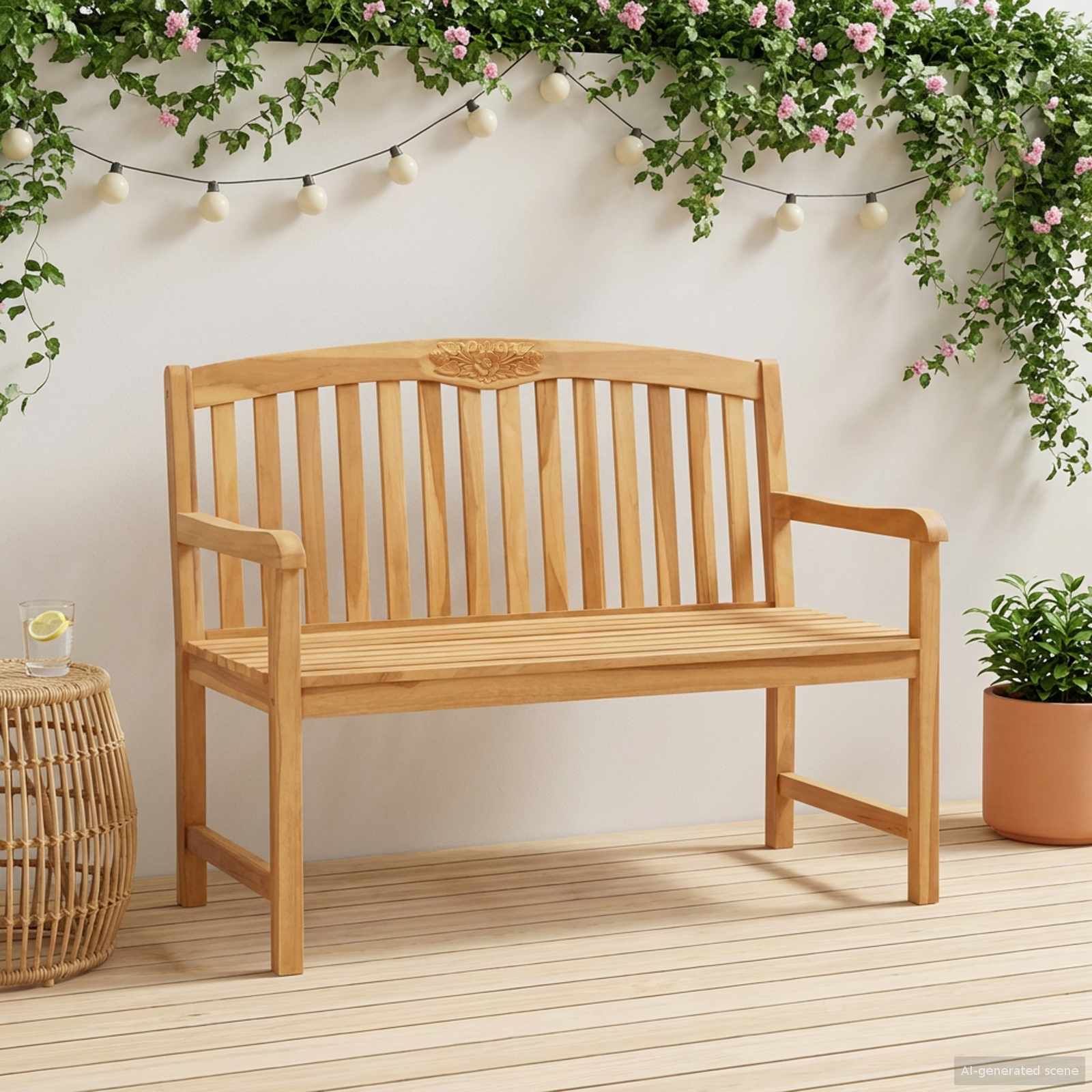Handgemaakte Rozenbank Naturel 114 x 60,5 x 95 cm – afbeelding 1