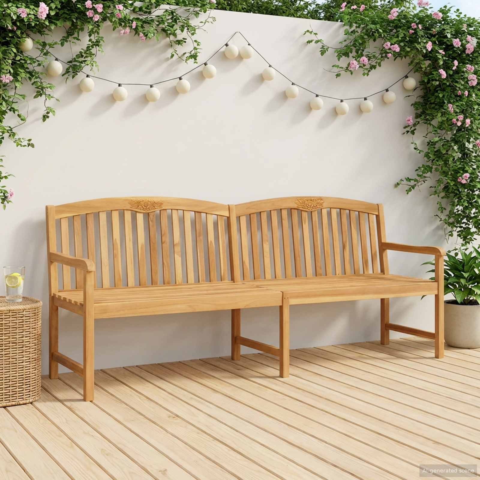 Handgemaakte Rozenbank Naturel 228 x 60 x 90 cm – afbeelding 1