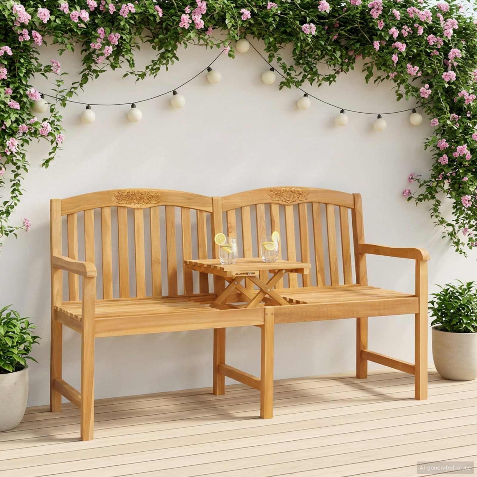 Handgemaakte Rozenbank Naturel 150,5 x 60 x 95 cm