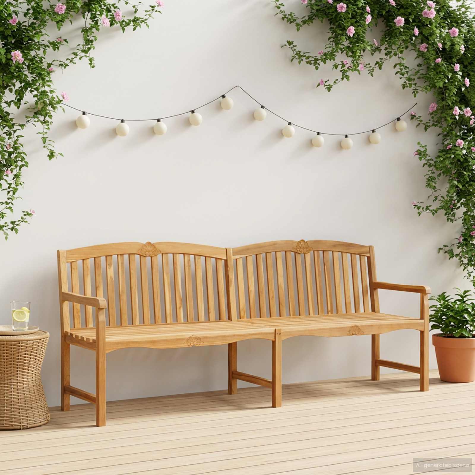 Handgemaakte Rozenbank Naturel 228 x 61 x 94,5 cm – afbeelding 1