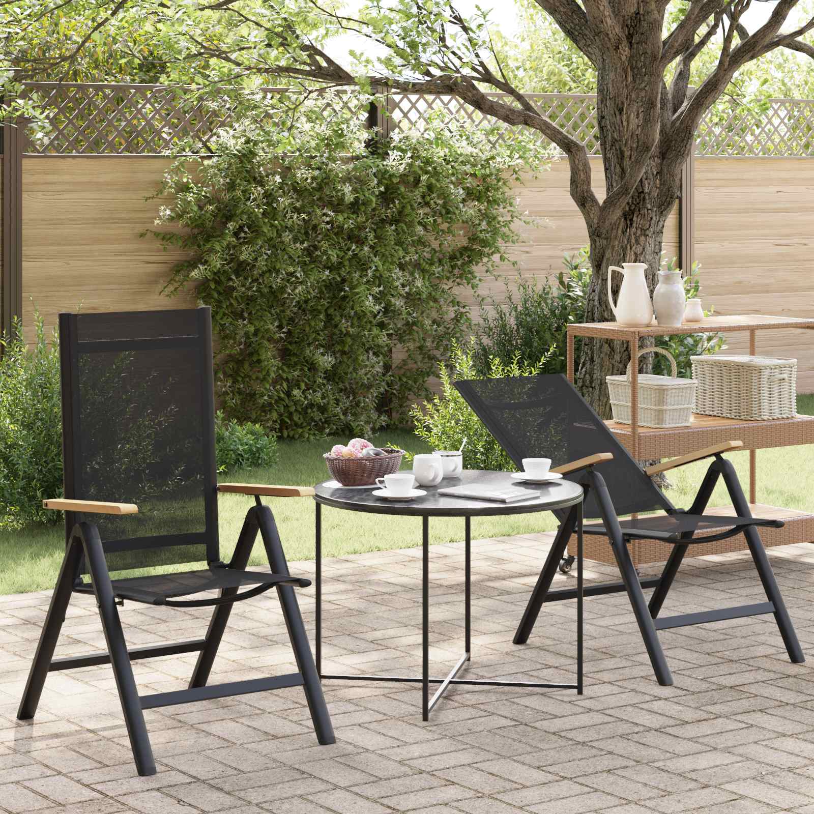 Recliner Tuinstoelen 2 pcs Zwart 58 x 73 x 111,5 cm Textileen