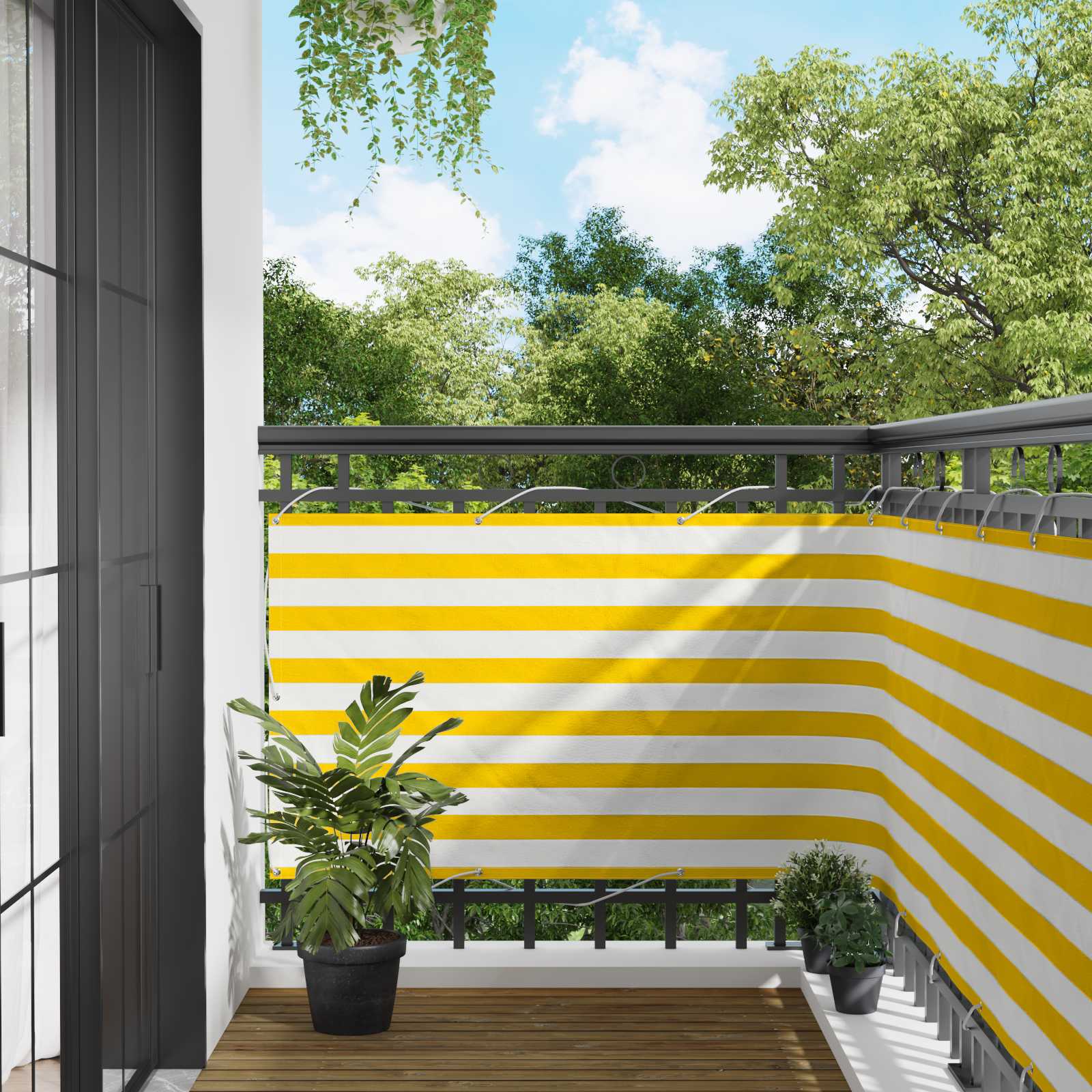 Balkon Scherm Geel en Wit 100 x 500 cm Oxford Stof – afbeelding 1