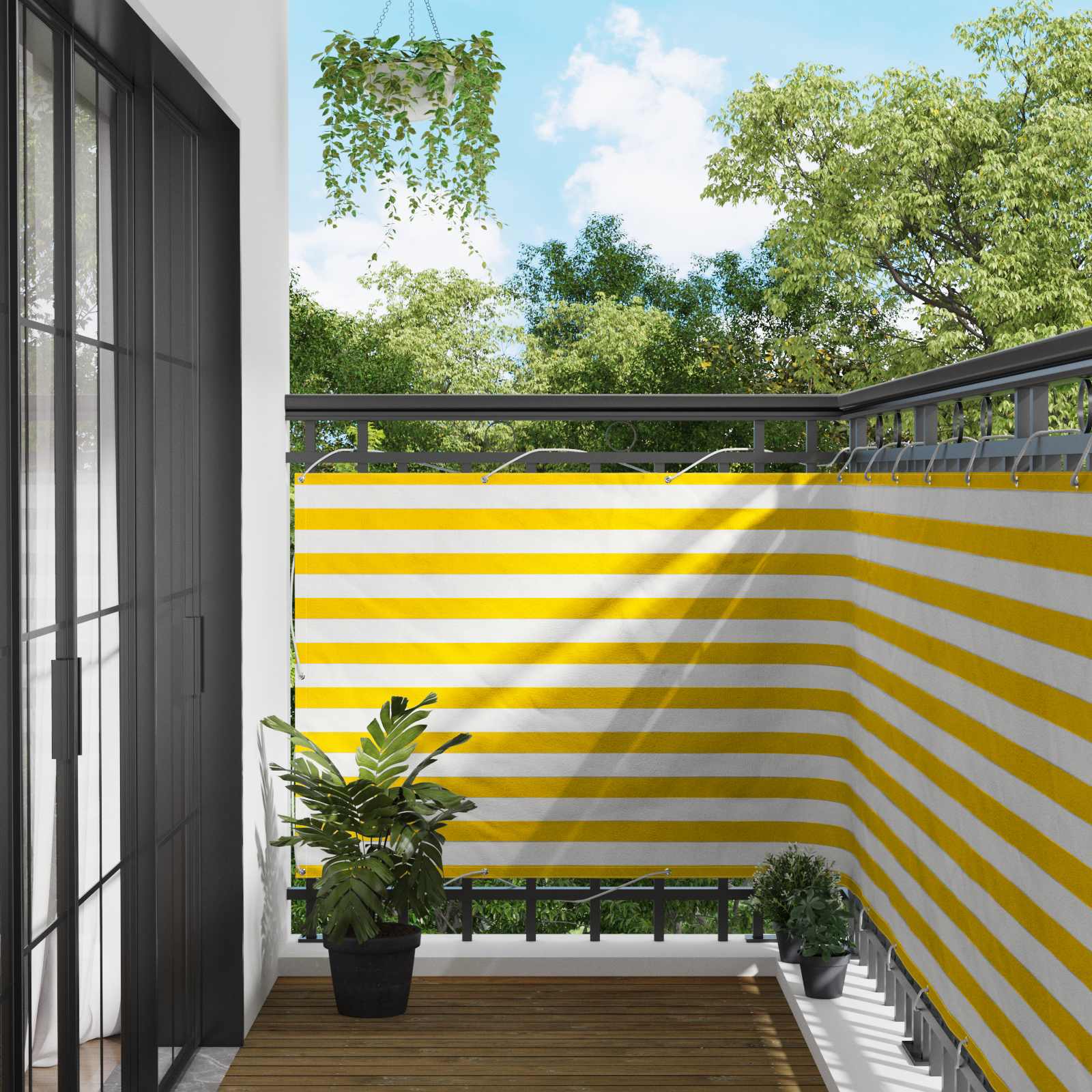 Balkon Scherm Geel en Wit 110 x 700 cm Oxford Stof – afbeelding 1