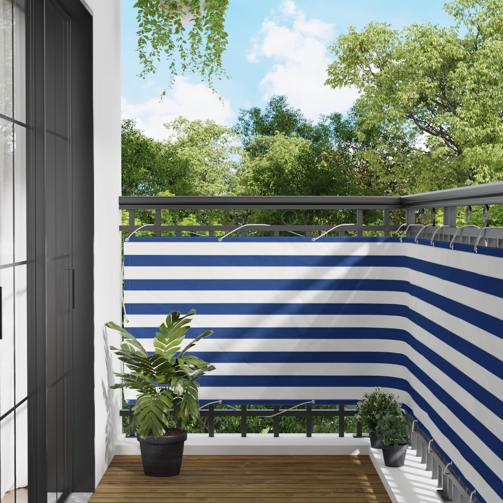 Balkon Scherm Blauw en Wit 100 x 300 cm Oxford Stof – afbeelding 1