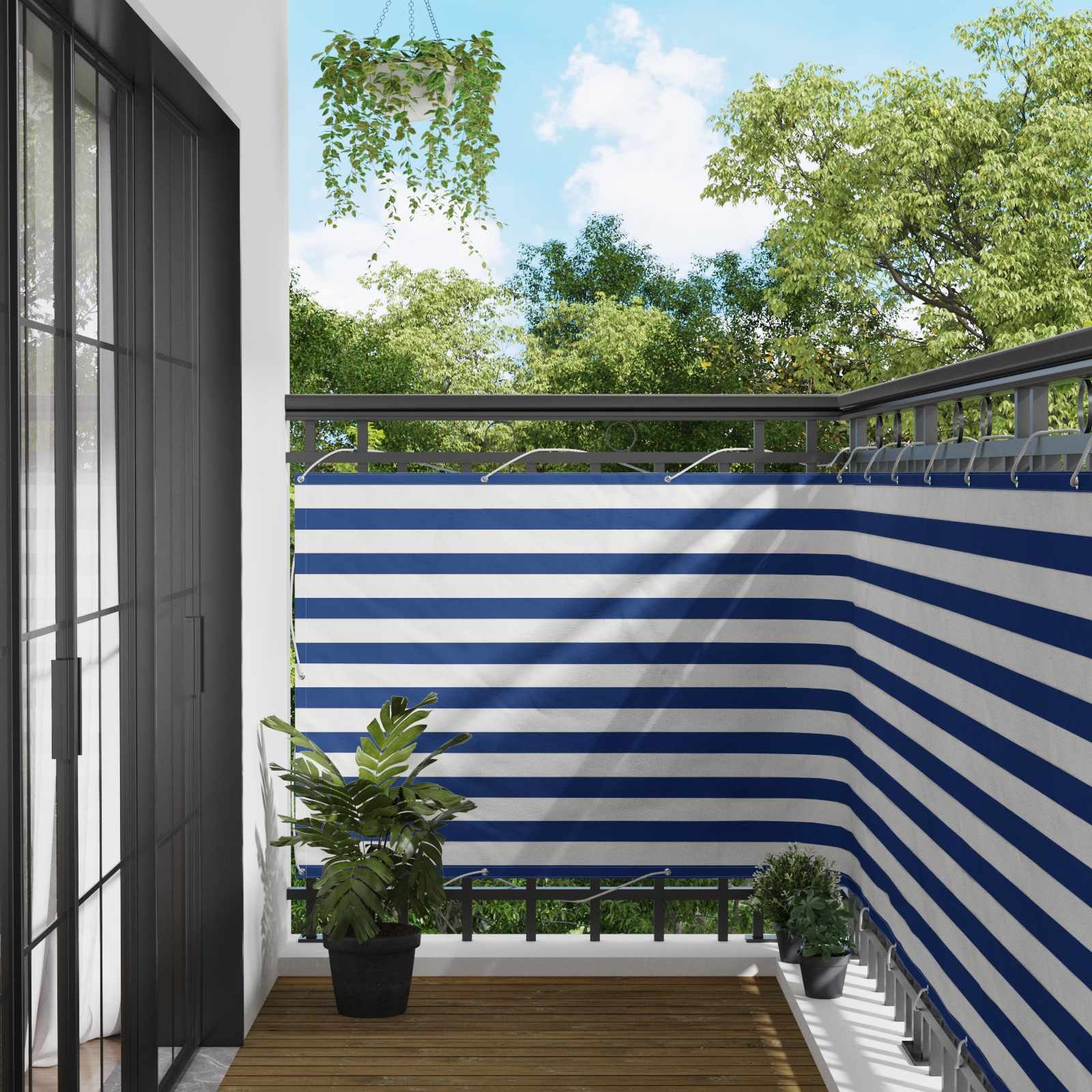 Balkon Scherm Blauw en Wit 110 x 400 cm Oxford Stof