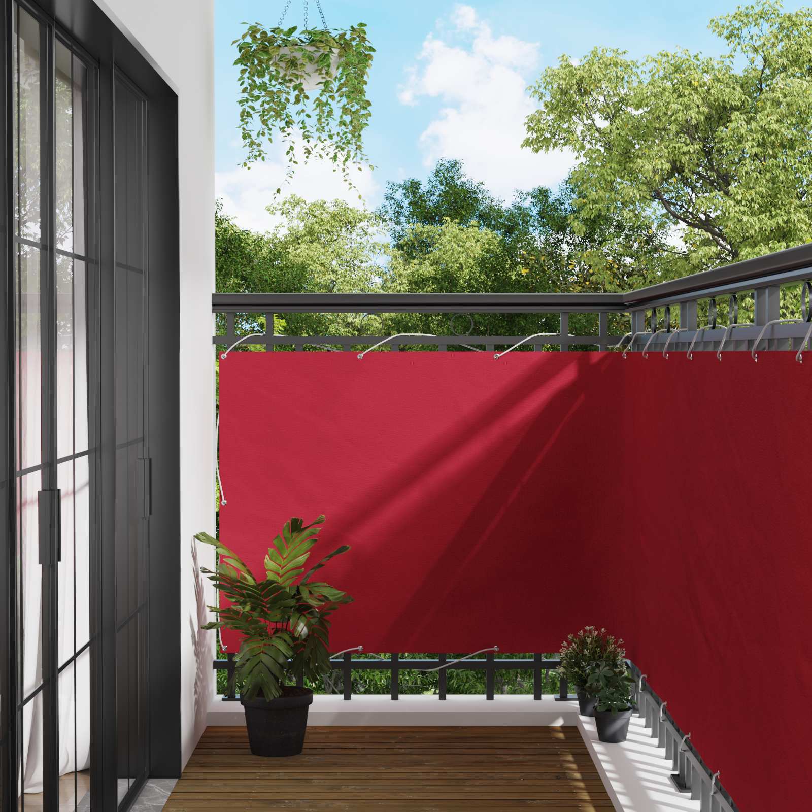 Balkon Scherm Rood 110 x 300 cm Oxford Stof – afbeelding 1