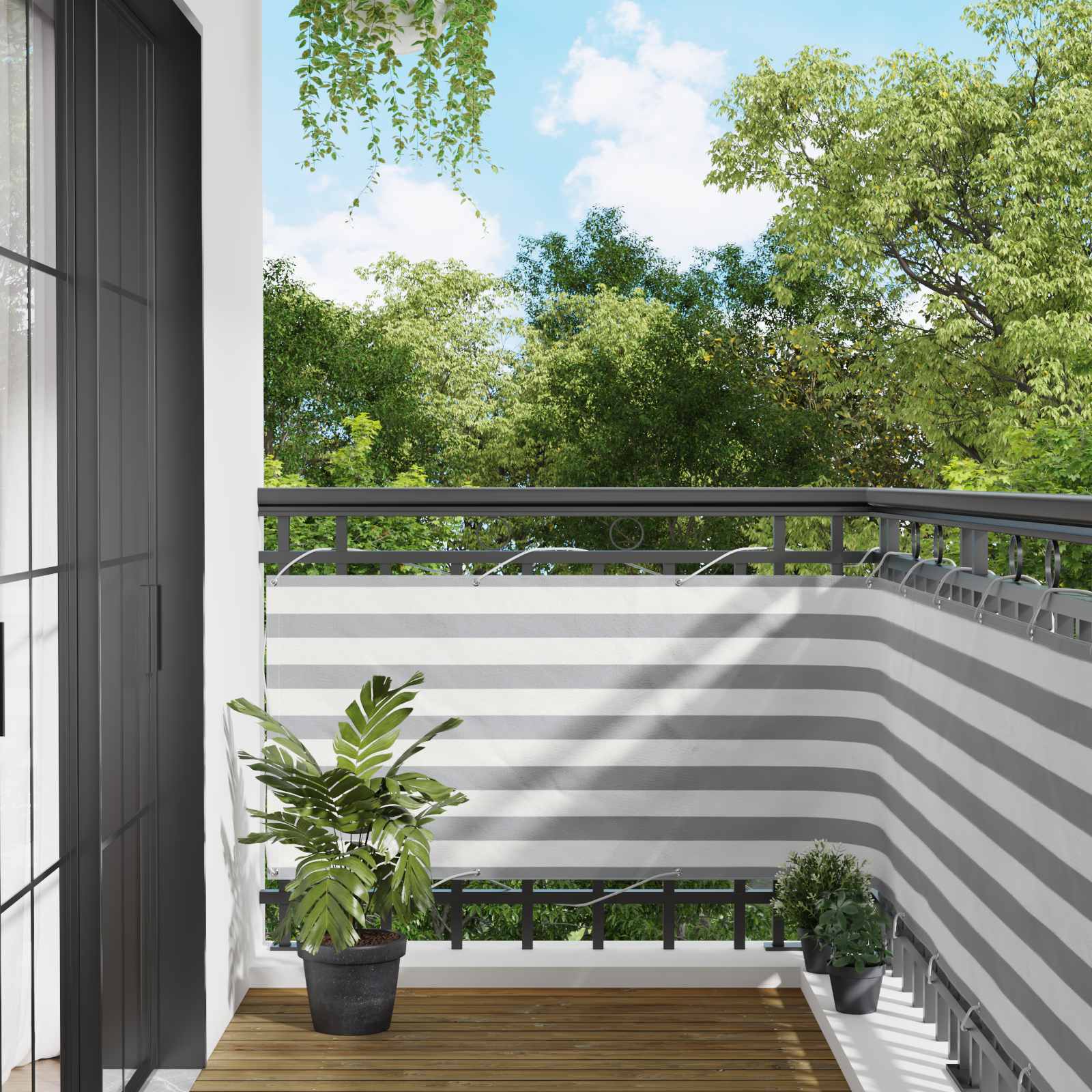 Balkon Scherm Lichtgrijs en wit. 75 x 400 cm – afbeelding 1