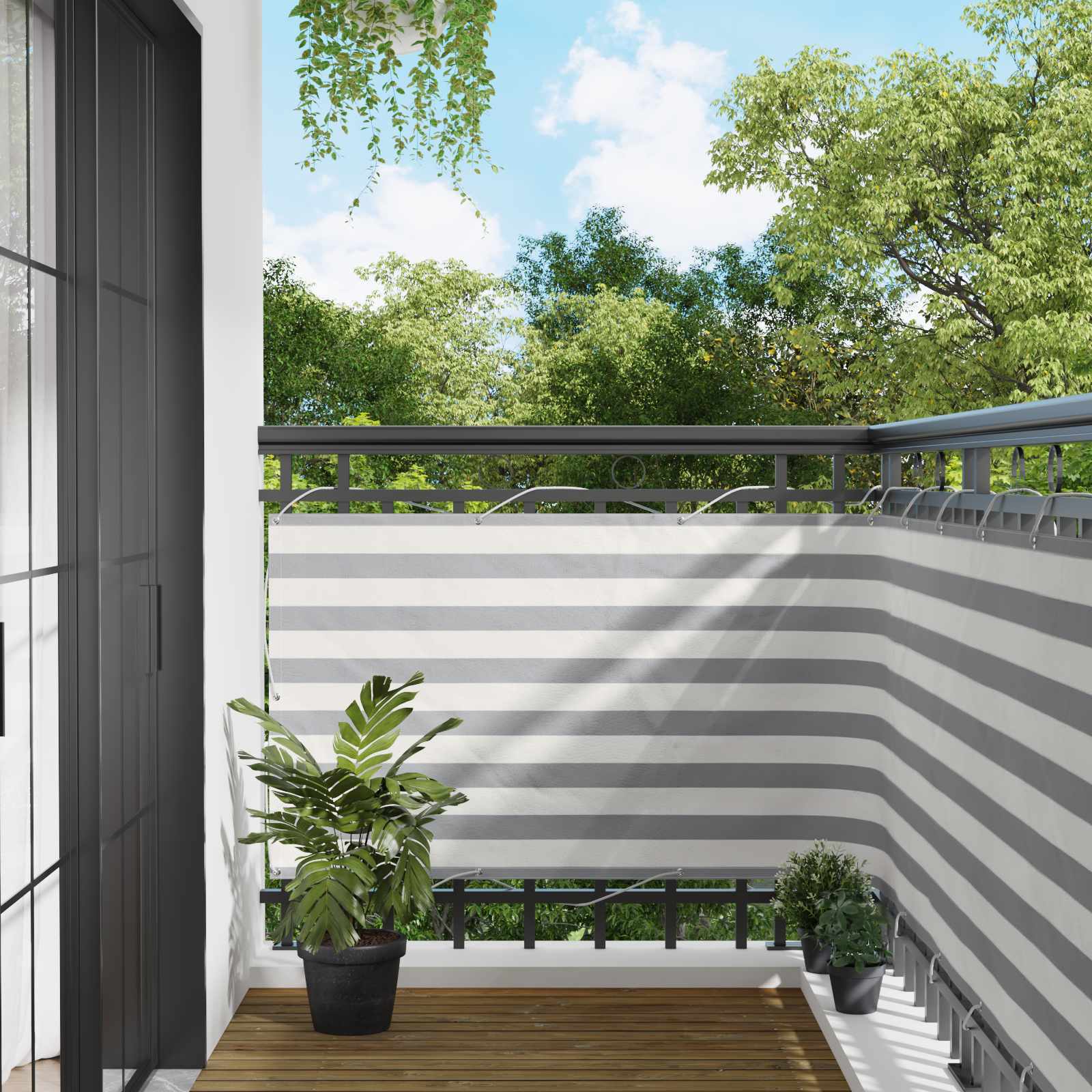 Balkon Scherm Lichtgrijs en wit. 90 x 300 cm