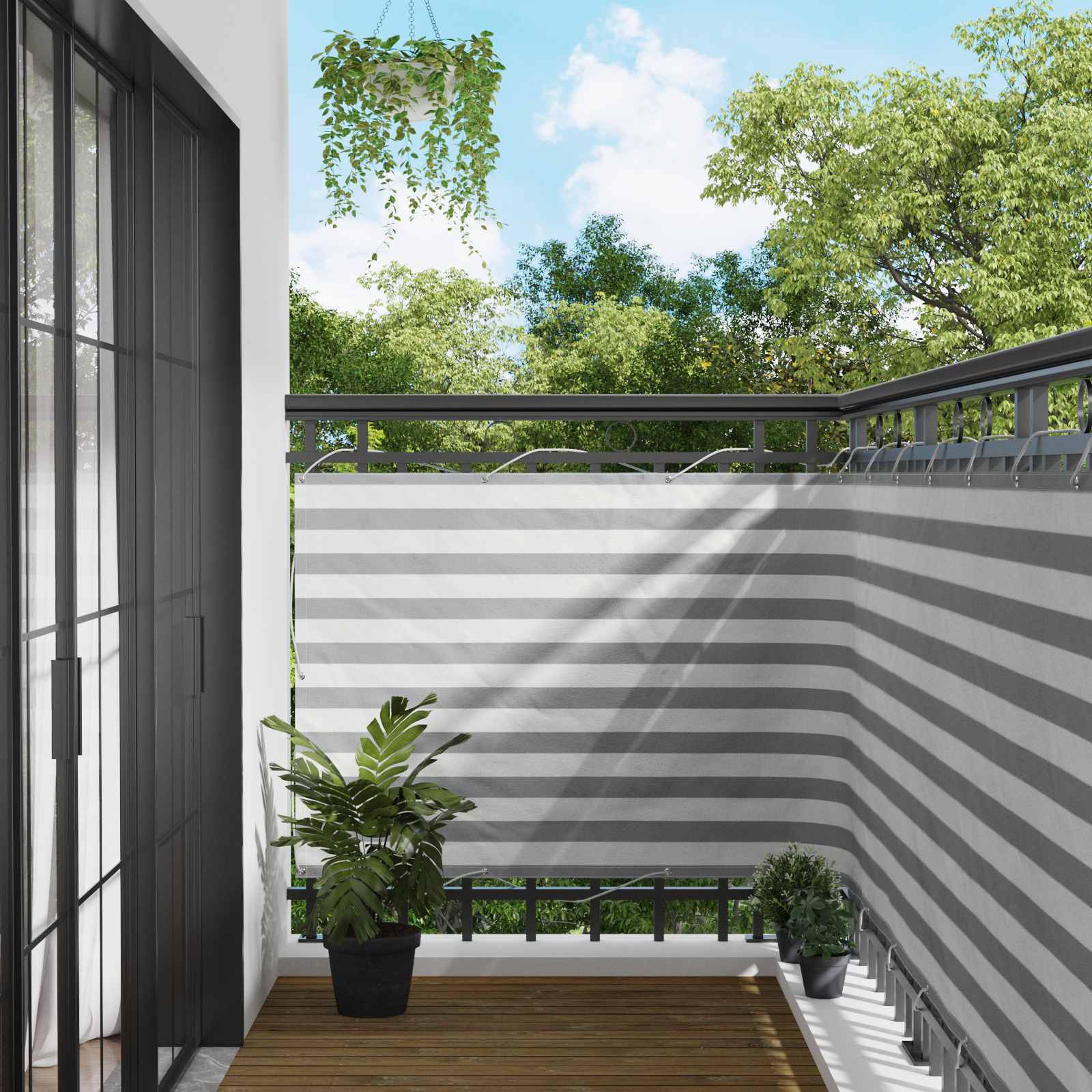 Balkon Scherm Lichtgrijs en wit. 110 x 400 cm Oxford Stof – afbeelding 1