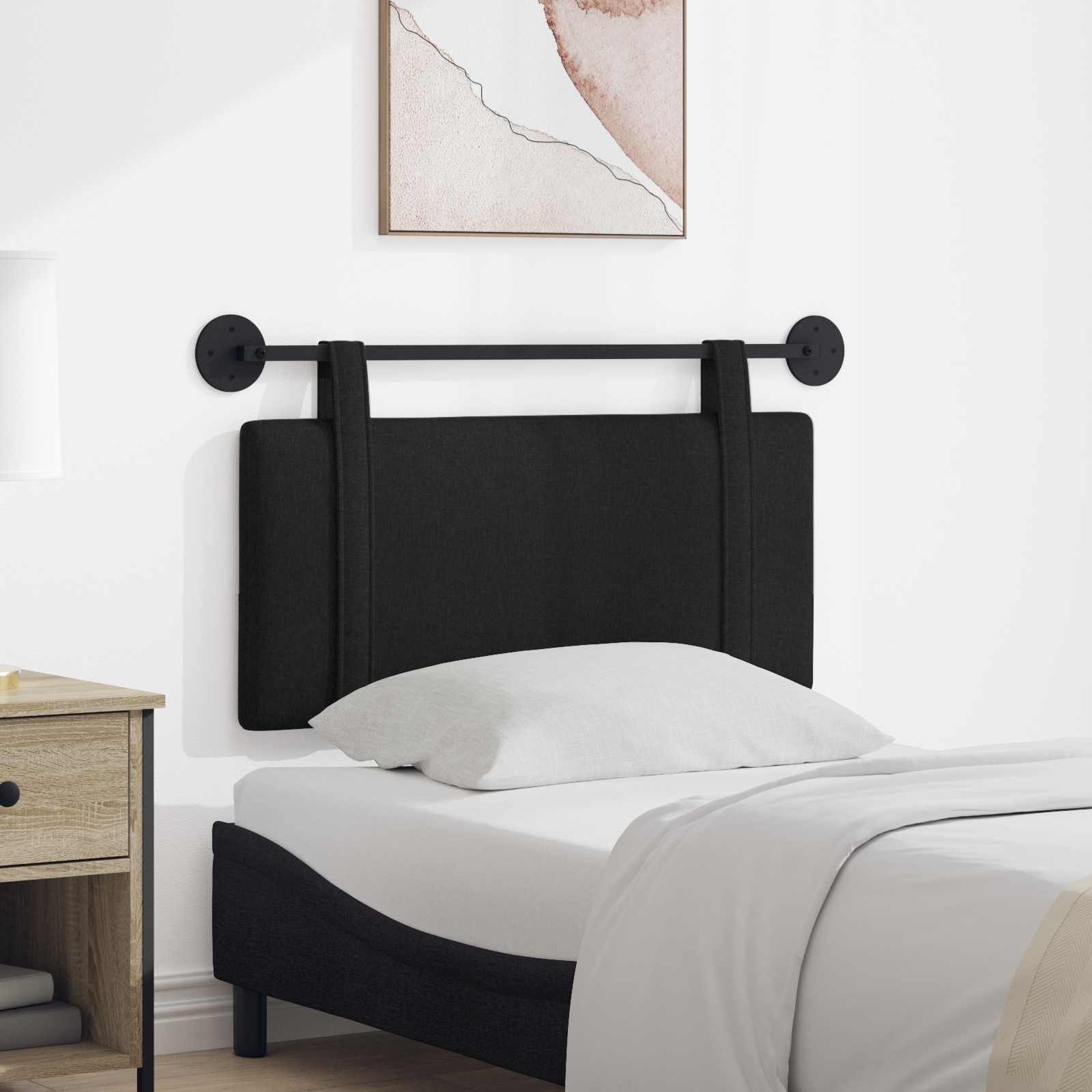 Hangend hoofdbord Zwart Stof – afbeelding 1