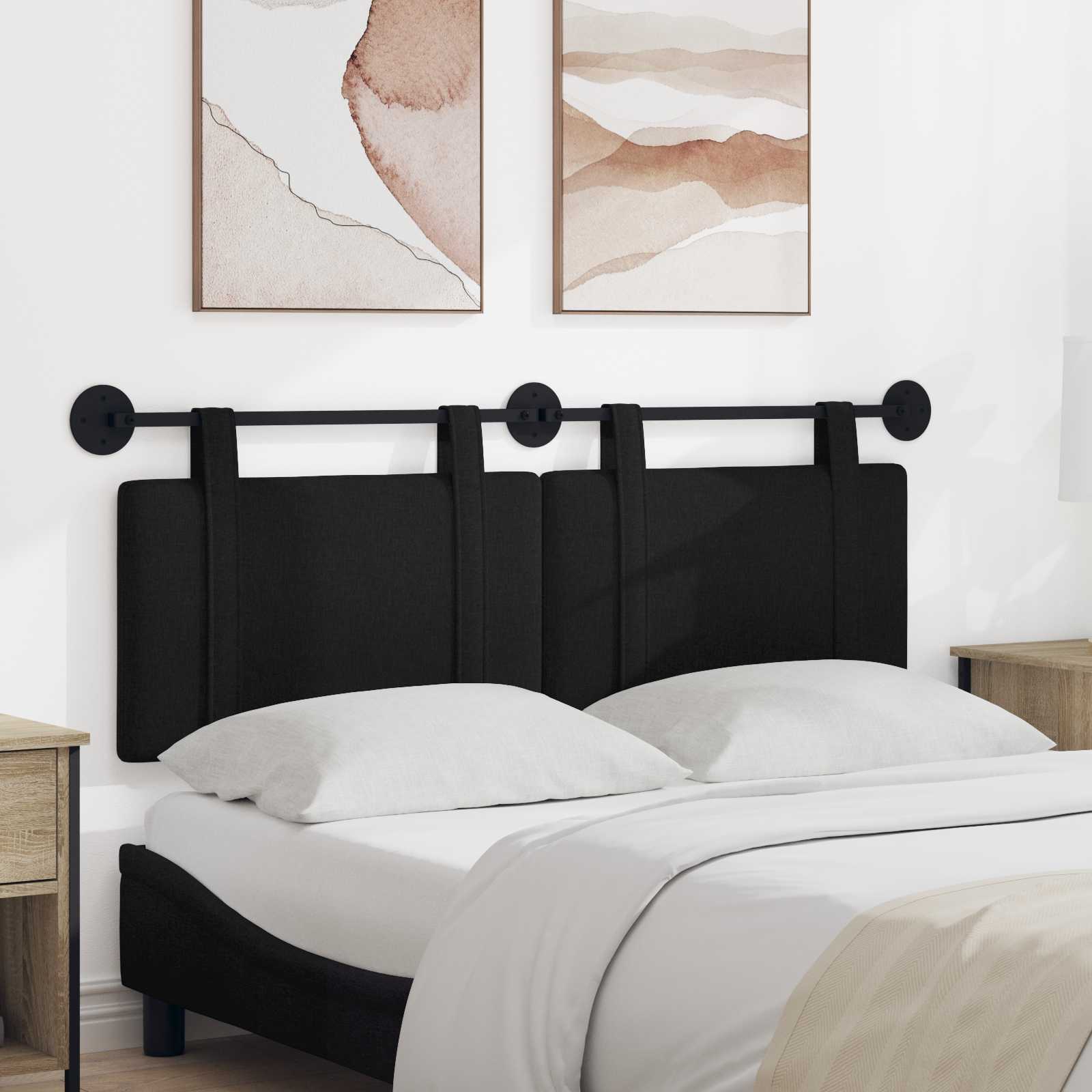 Hangend hoofdbord Zwart Stof – afbeelding 1