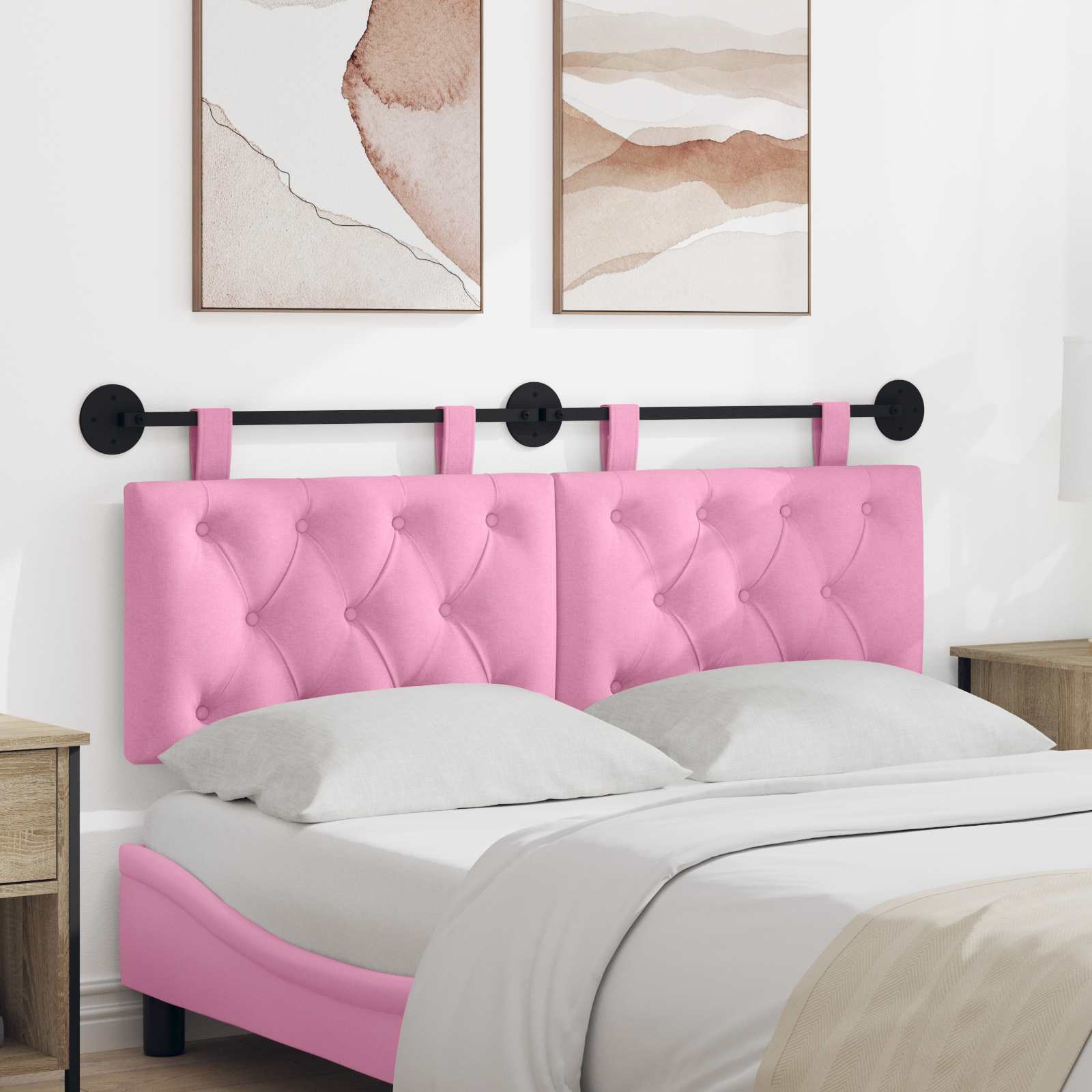 Hangend hoofdbord Roze Stof – afbeelding 1