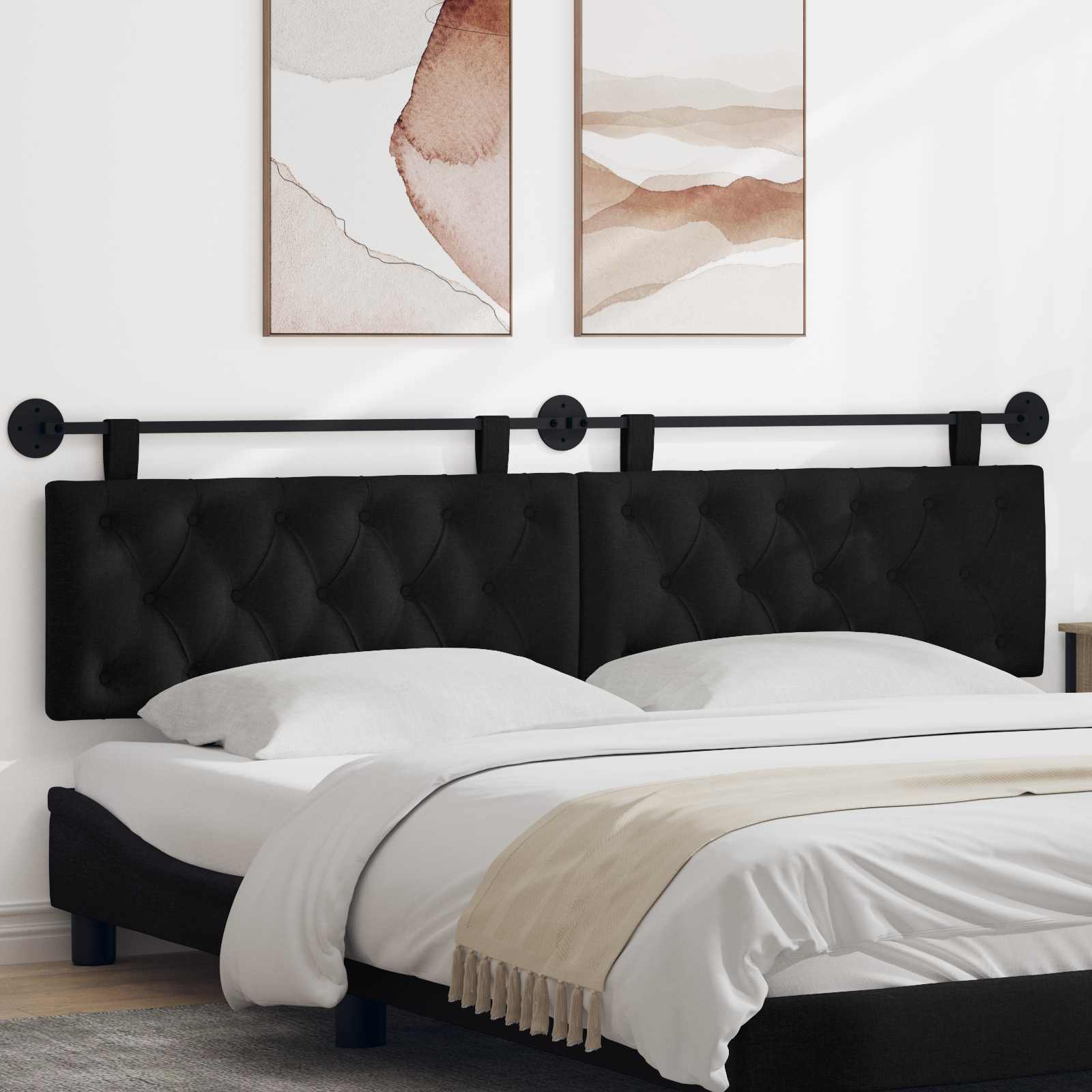 Hangend hoofdbord Zwart Stof – afbeelding 1