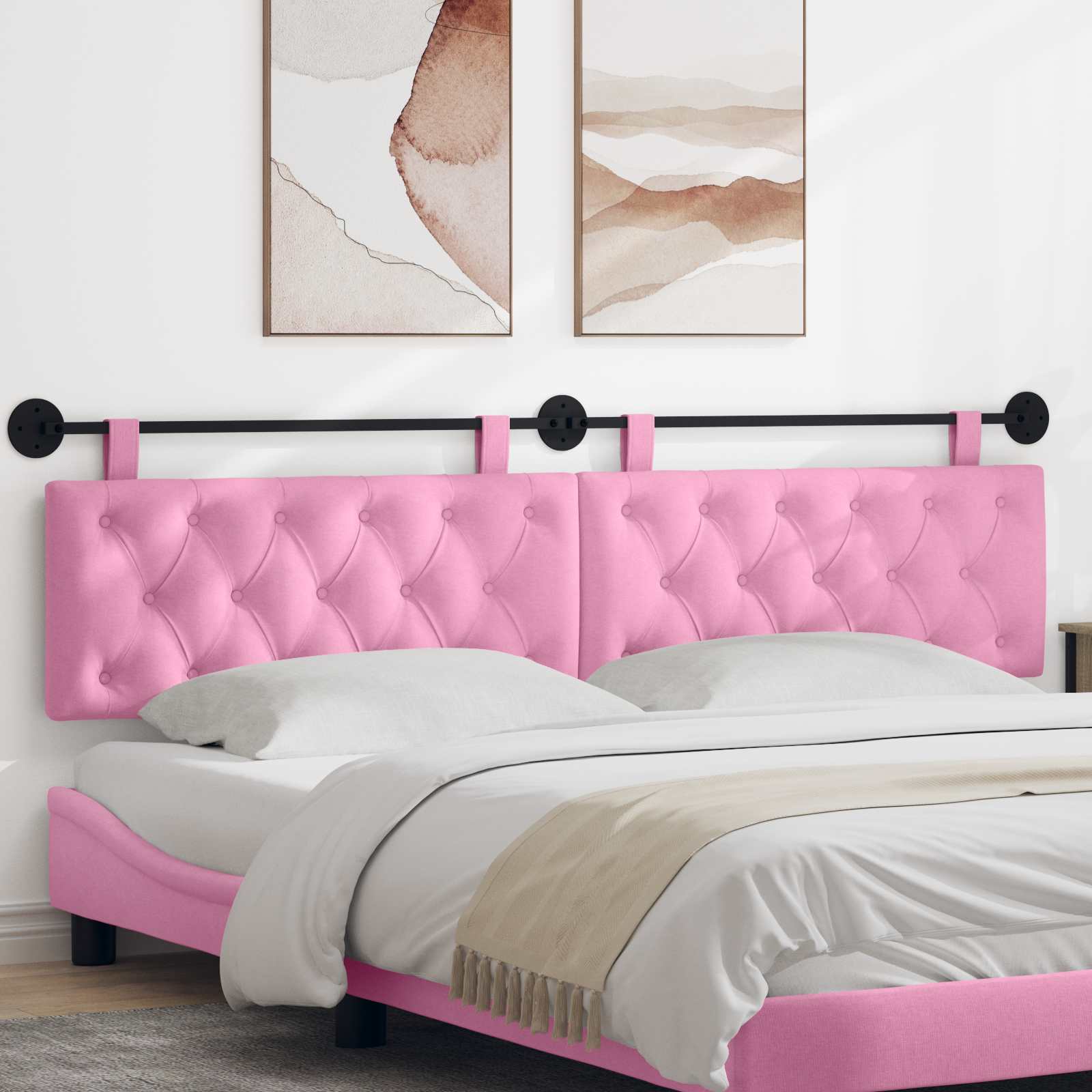 Hangend hoofdbord Roze Stof – afbeelding 1