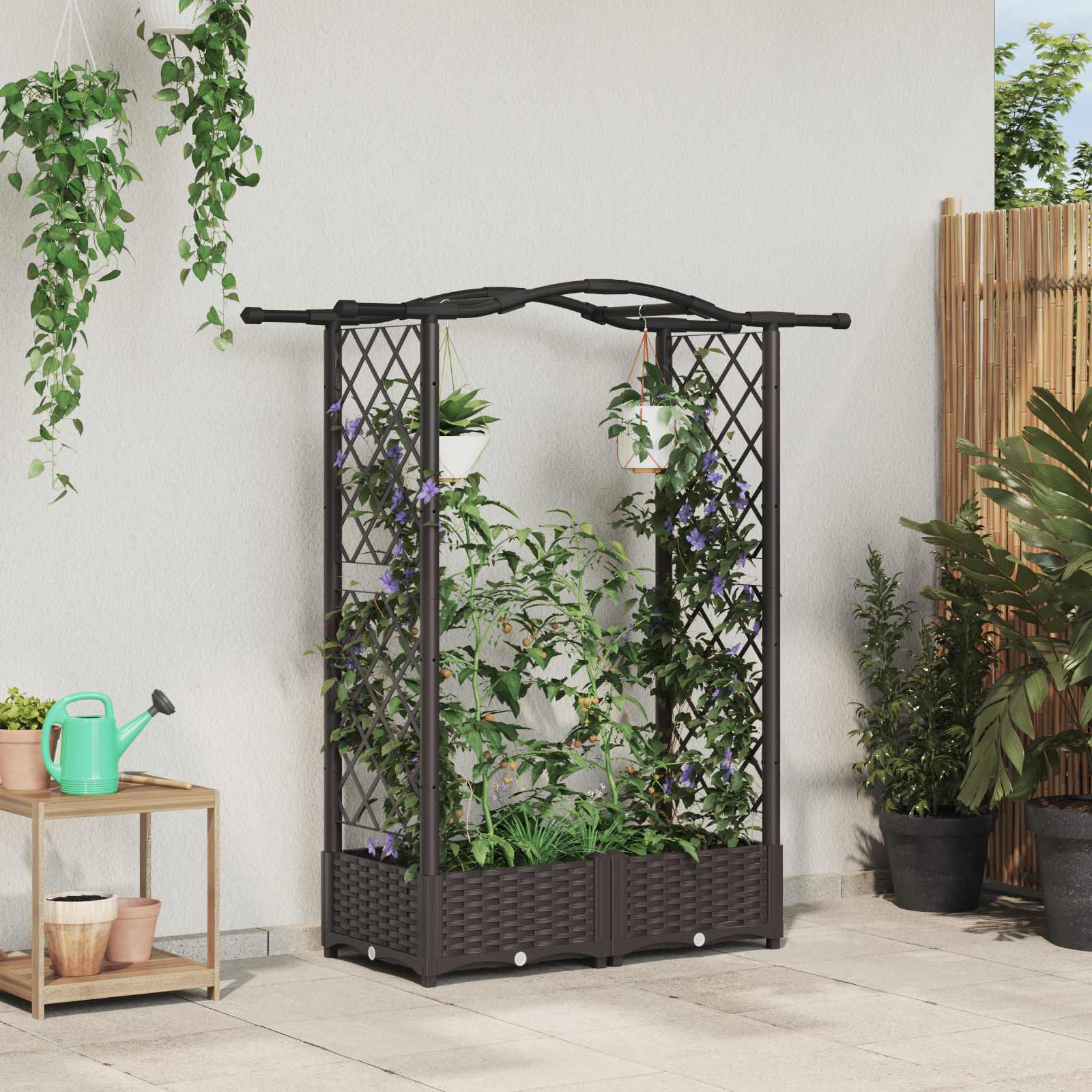Verhoogd Bed met Trellis en Dak Bruin 124 x 40 x 123 cm PP