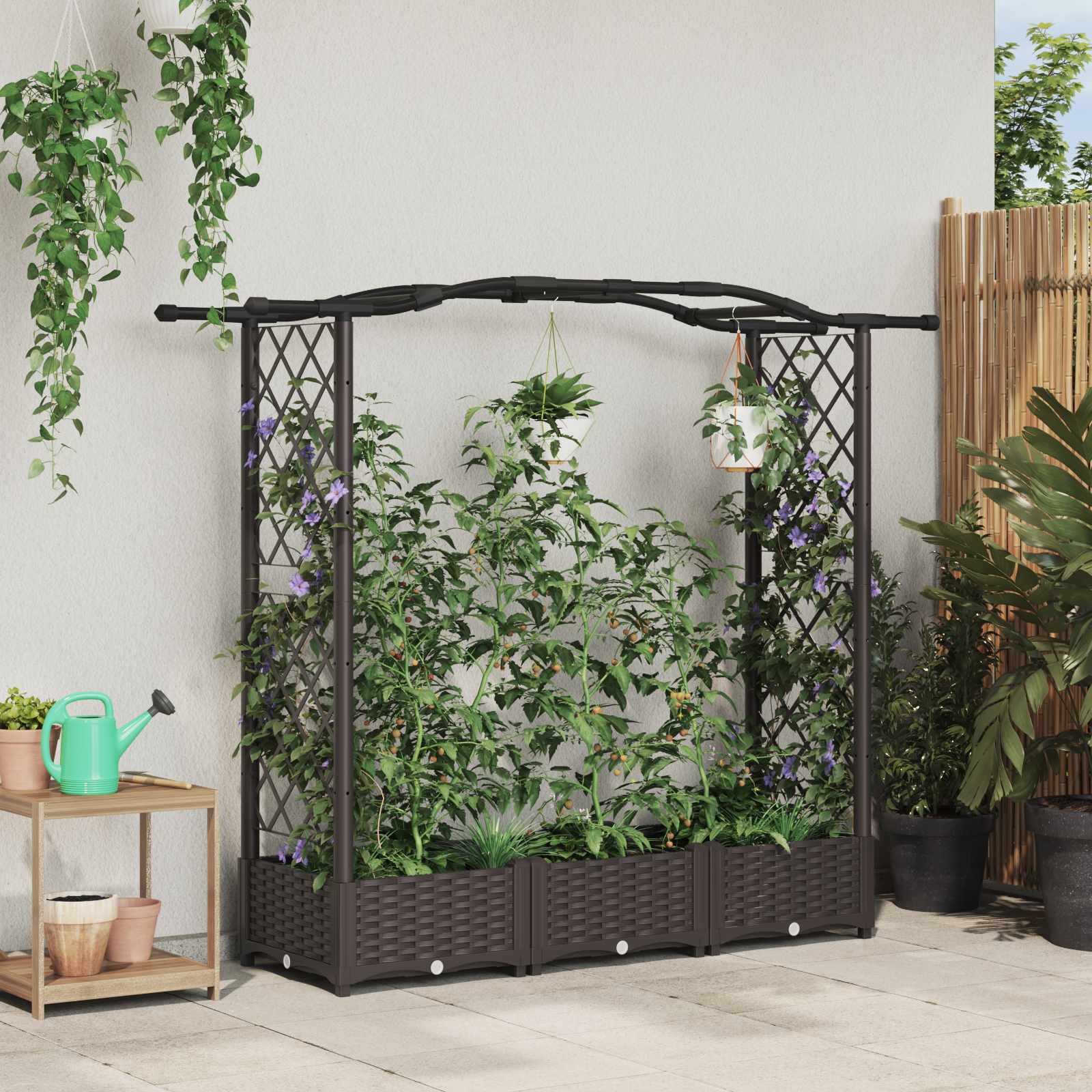 Verhoogd Bed met Trellis en Dak Bruin 169 x 40 x 123 cm PP – afbeelding 1