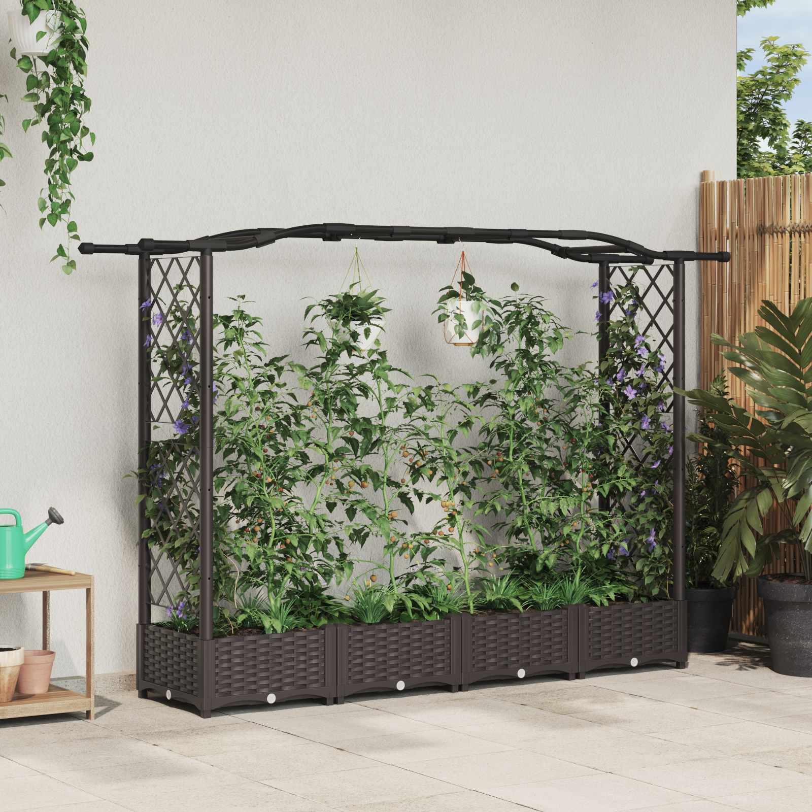 Verhoogd Bed met Trellis en Dak Bruin 207 x 40 x 123 cm PP – afbeelding 1