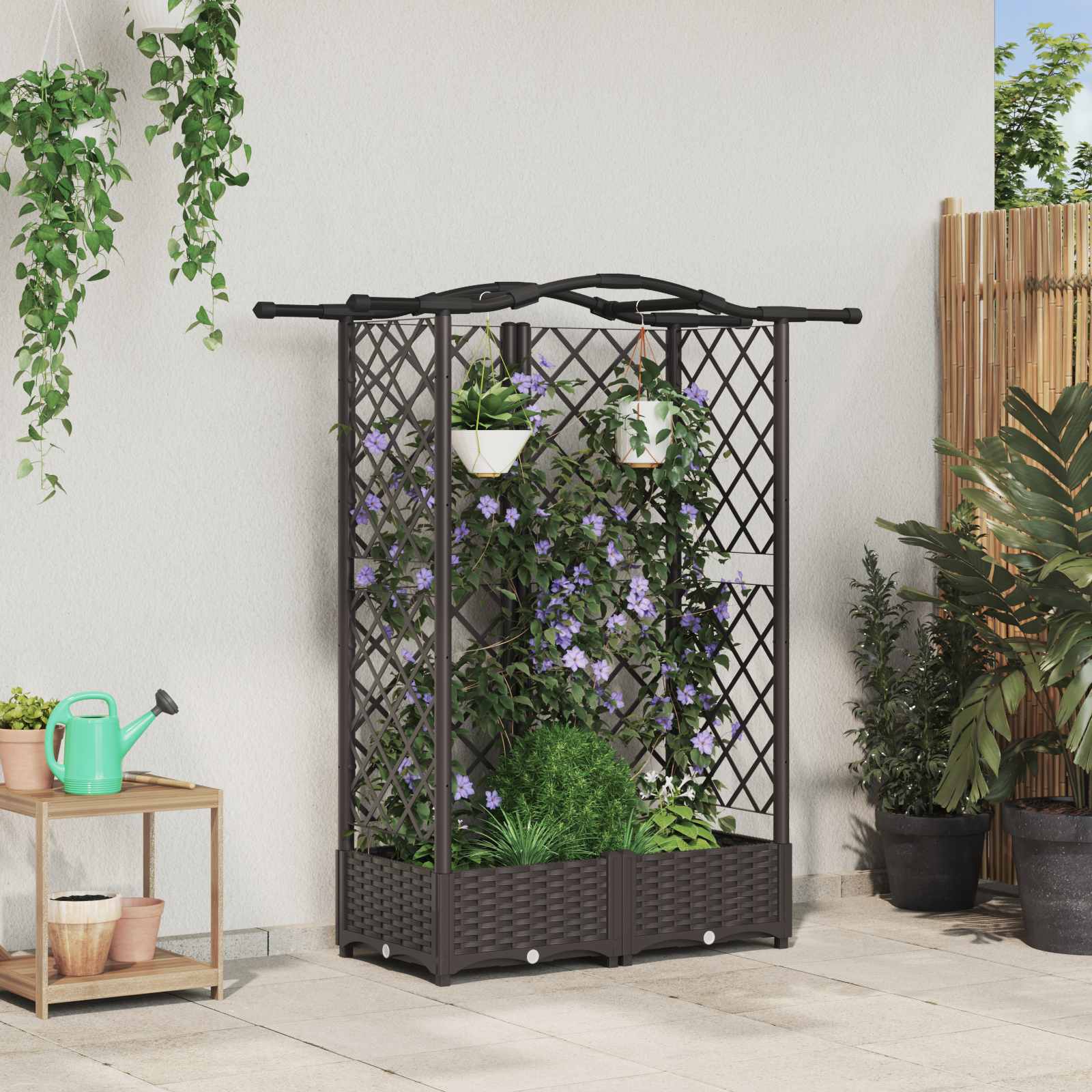 Verhoogd Bed met Trellis en Dak Bruin 124 x 40 x 126 cm PP – afbeelding 1