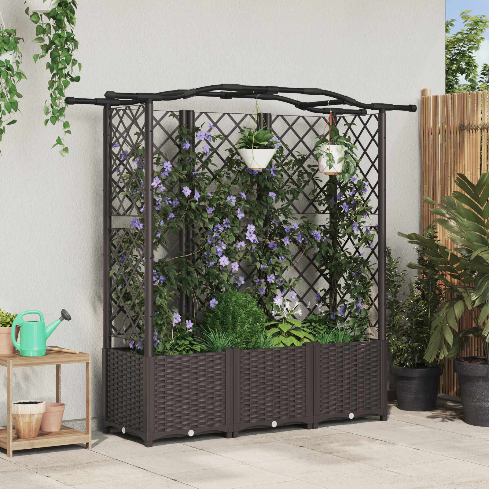 Verhoogd Bed met Trellis en Dak Bruin 163 x 40 x 141 cm PP