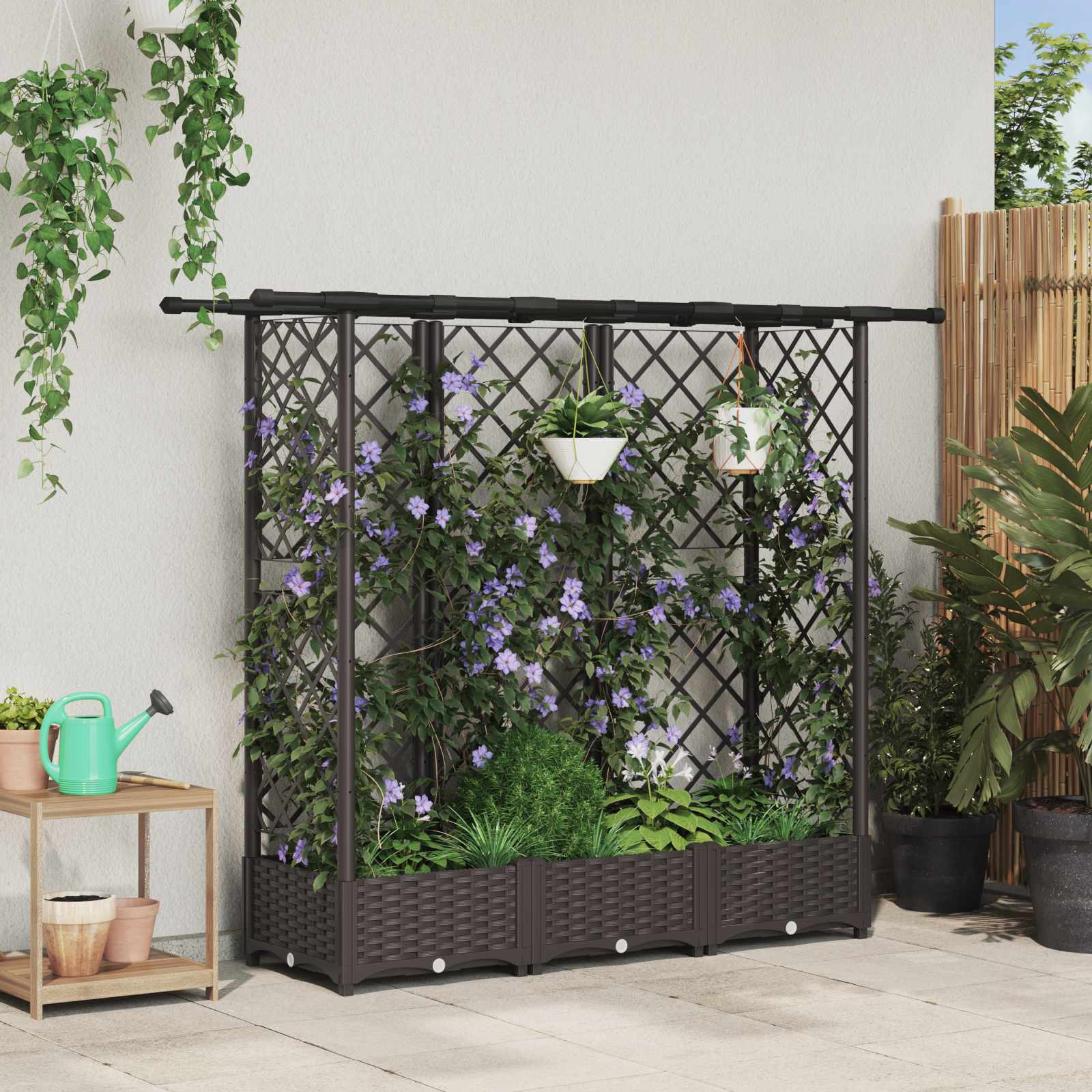 Verhoogd Bed met Trellis en Dak Bruin 164 x 40 x 121 cm PP
