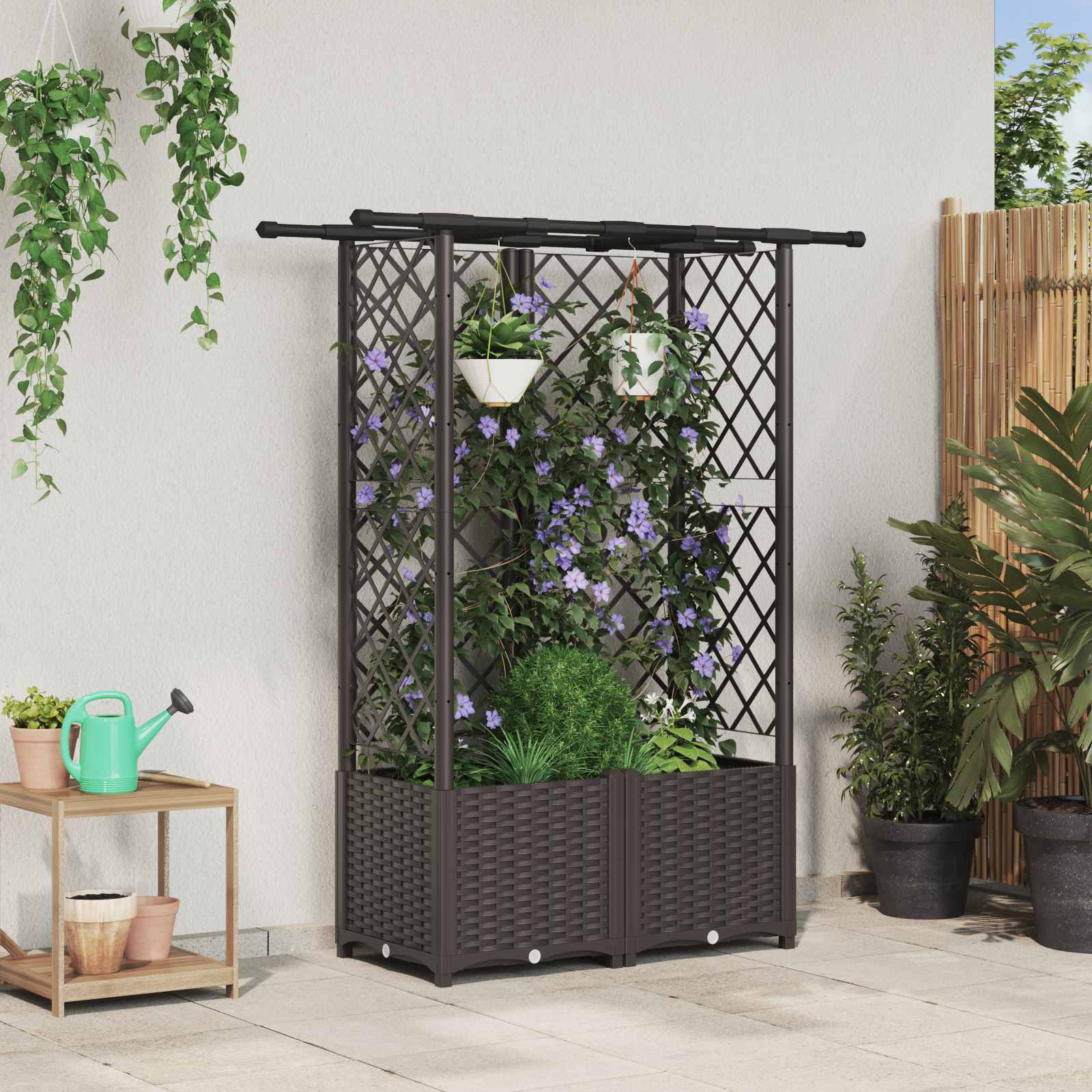 Verhoogd Bed met Trellis en Dak Bruin 124 x 40 x 136 cm PP