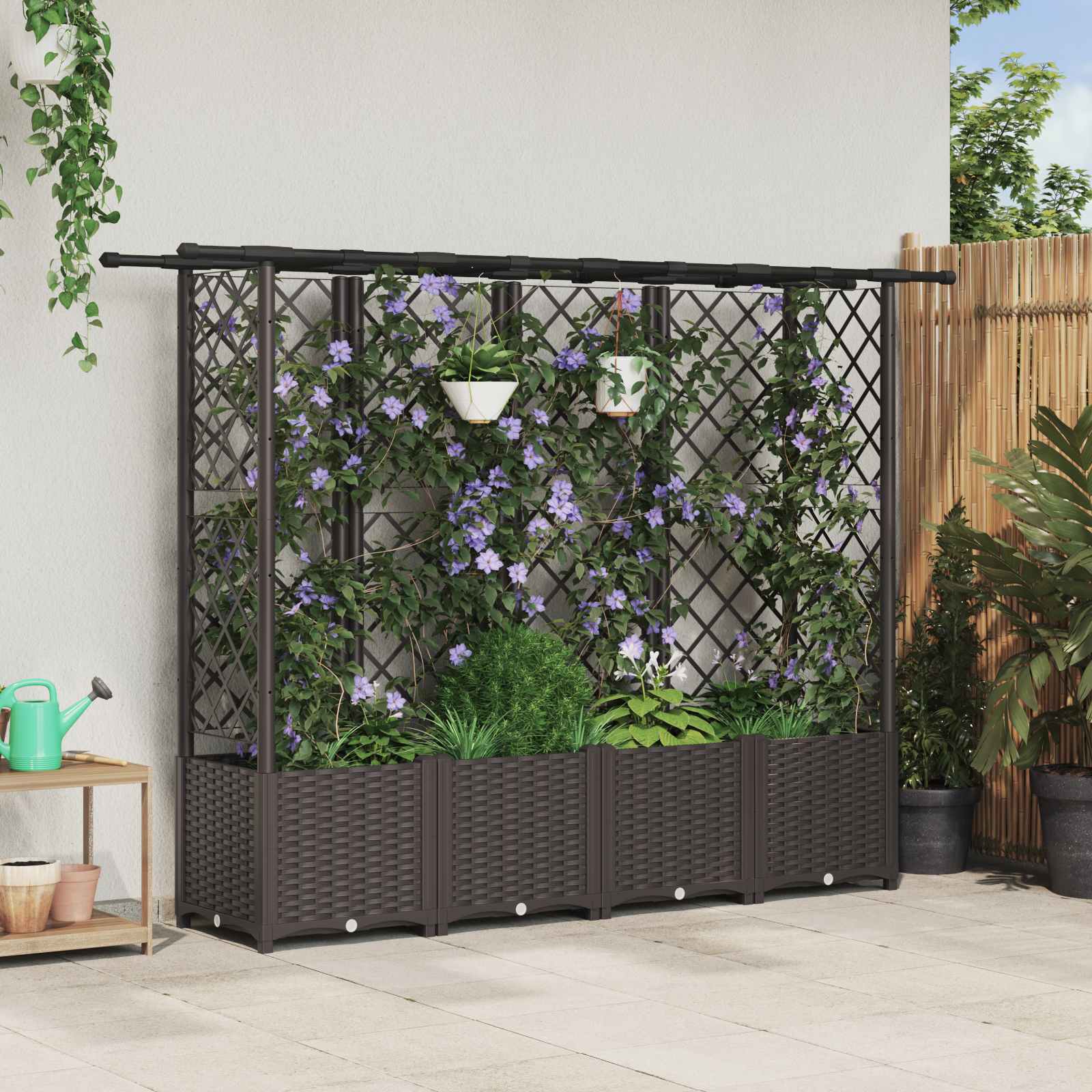 Verhoogd Bed met Trellis en Dak Bruin 202 x 40 x 136 cm PP – afbeelding 1