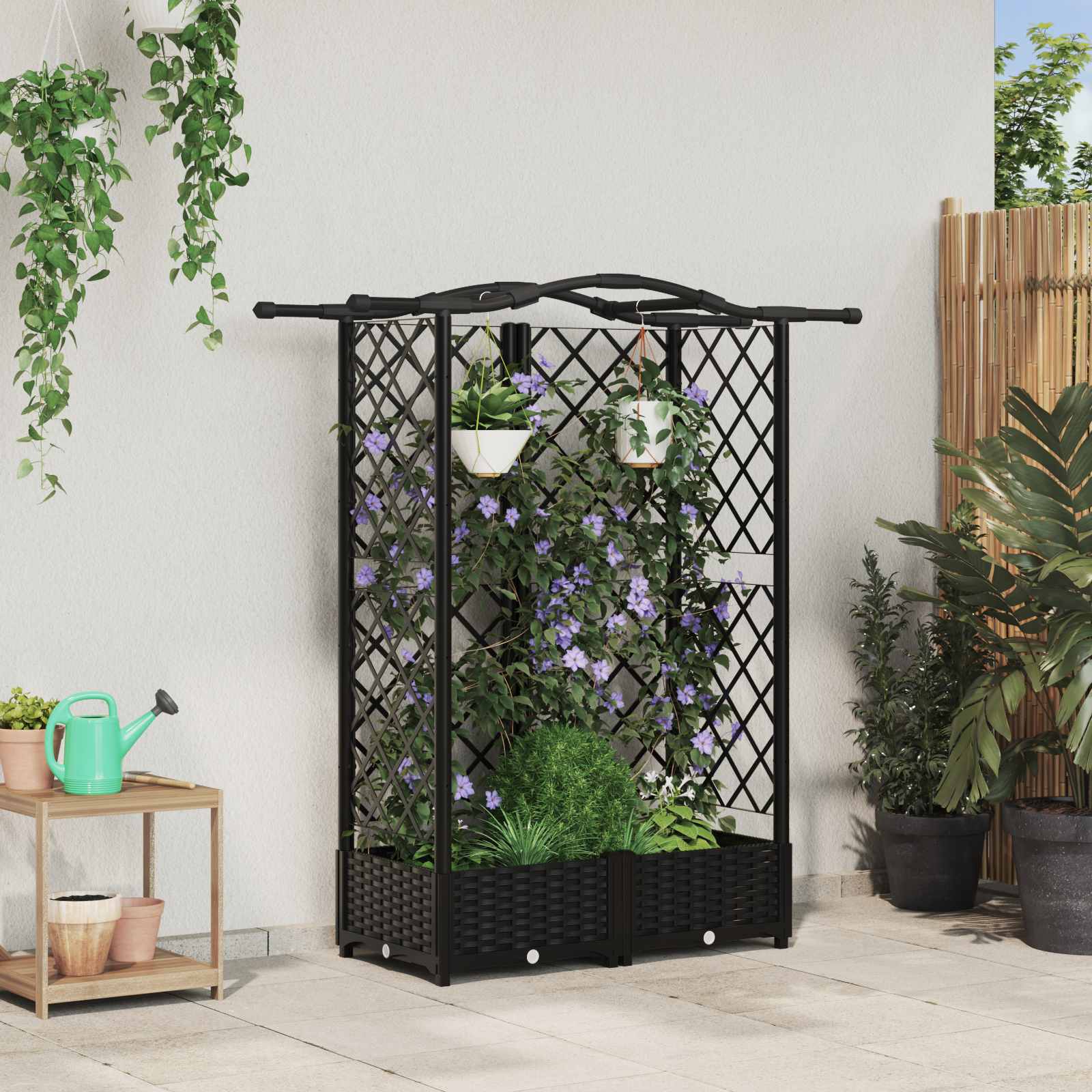 Verhoogd Bed met Trellis en Dak Zwart 124 x 40 x 126 cm PP – afbeelding 1