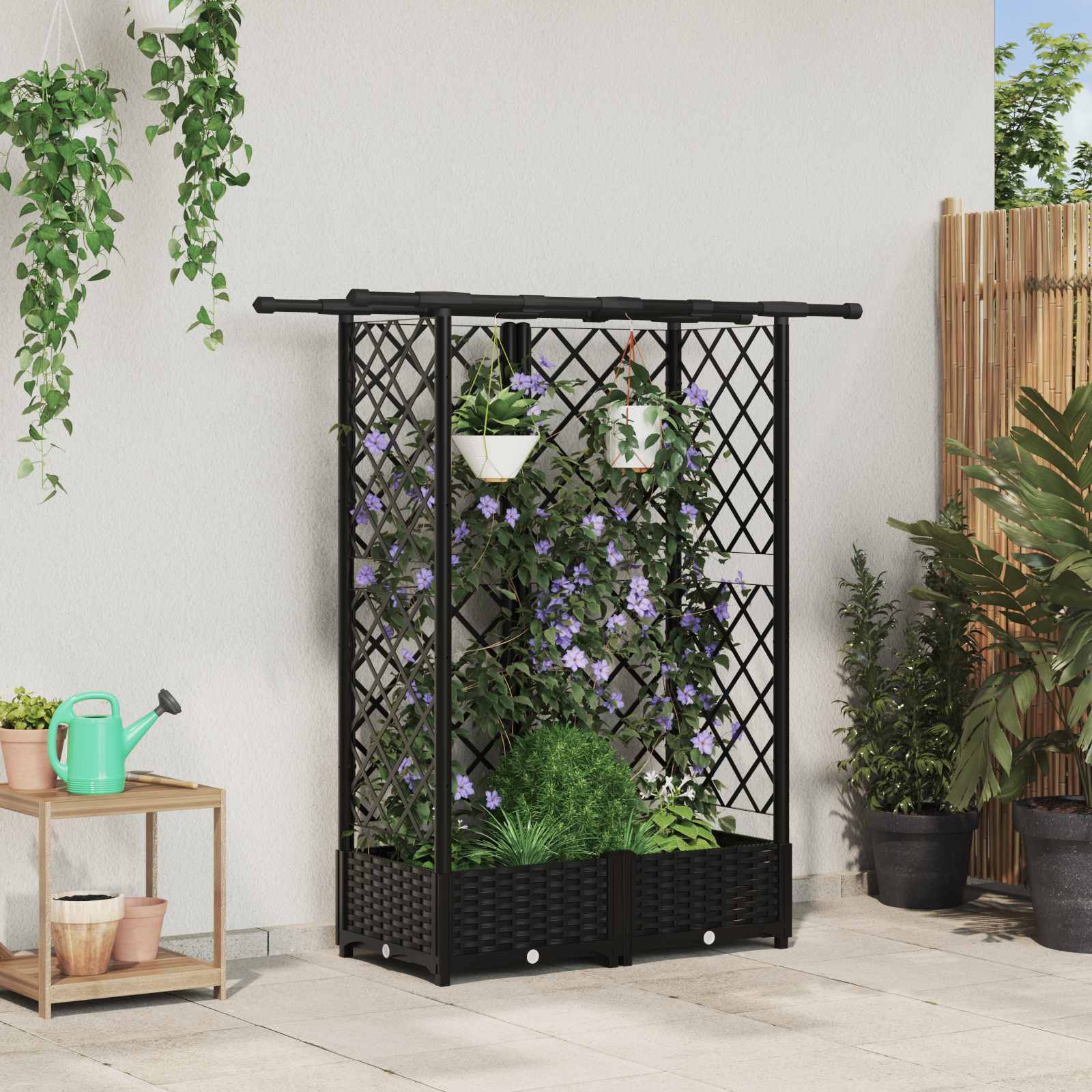 Verhoogd Bed met Trellis en Dak Zwart 124 x 40 x 121 cm PP – afbeelding 1