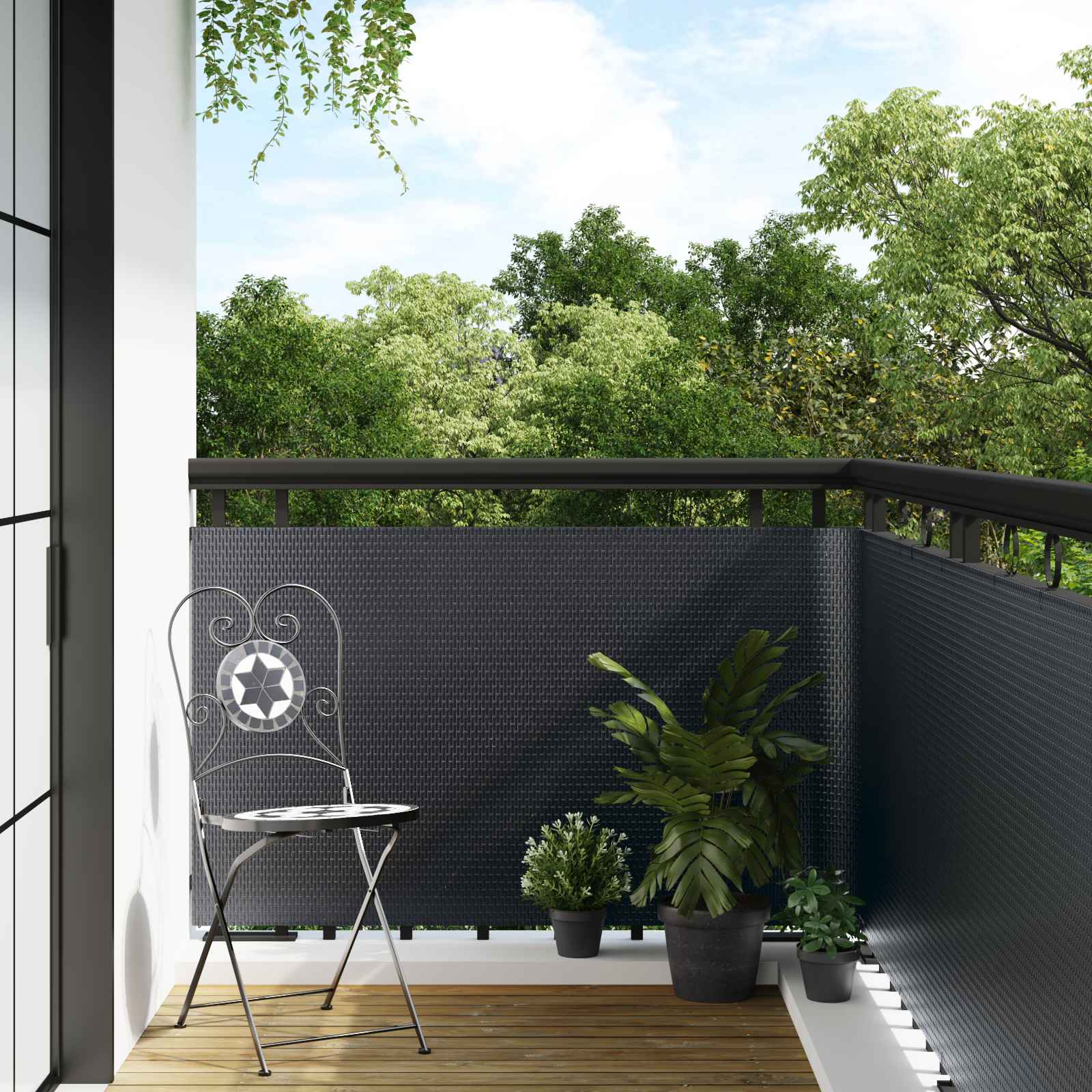 Balkon Scherm Donkergrijs 600 x 100 cm poly rattan – afbeelding 1