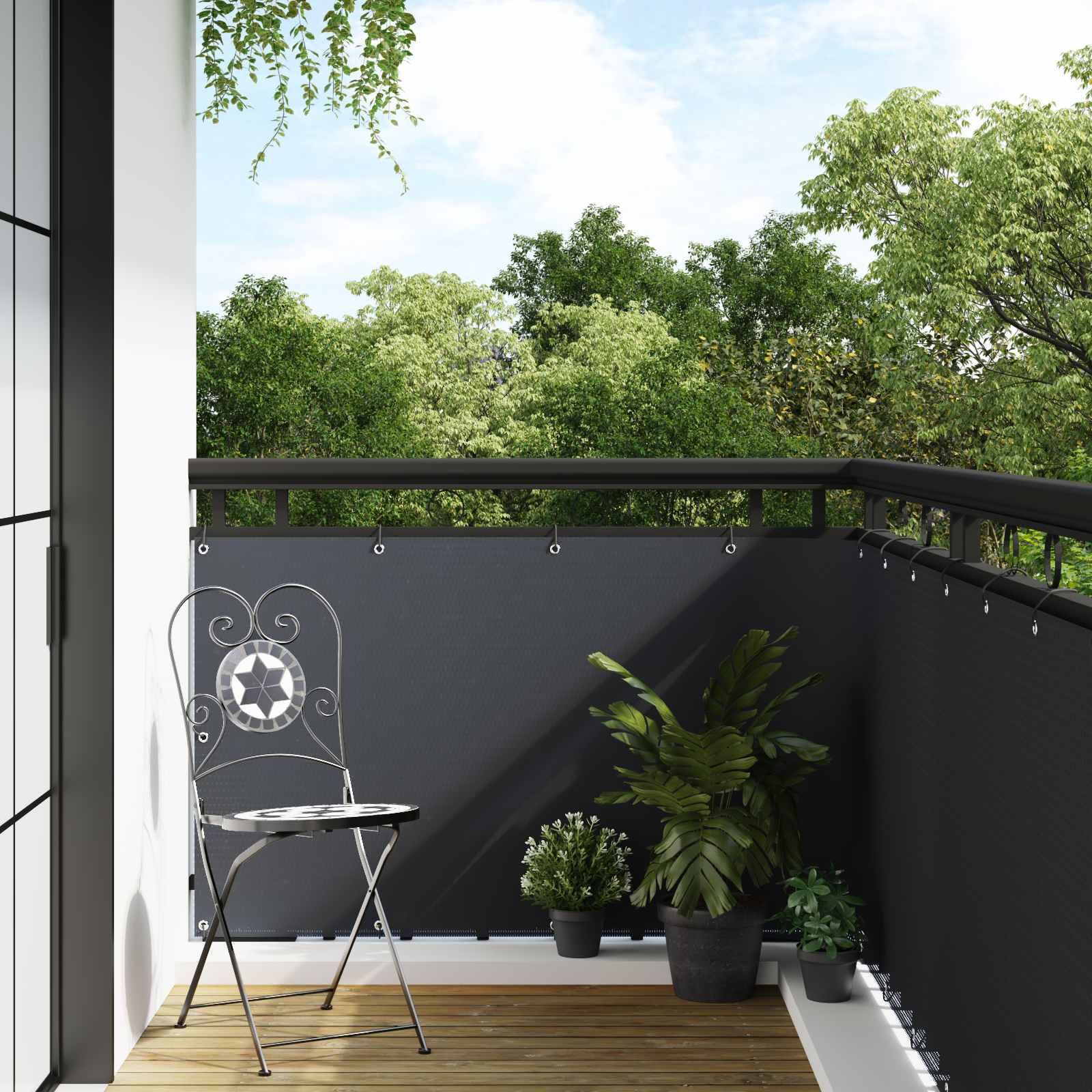Balkon Scherm met Oogjes Antracietkleurig