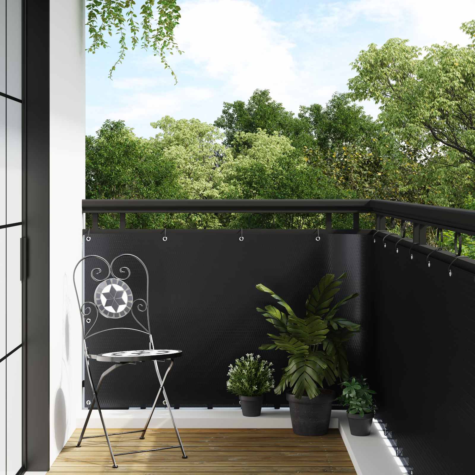 Balkon Scherm met Oogjes Zwart – afbeelding 1