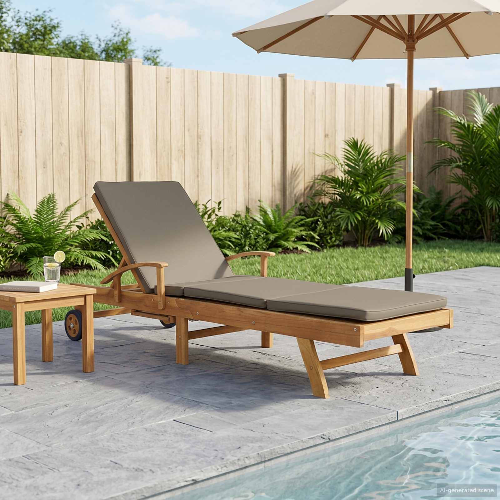 Ligstoel 100% Polyester Massief Teak