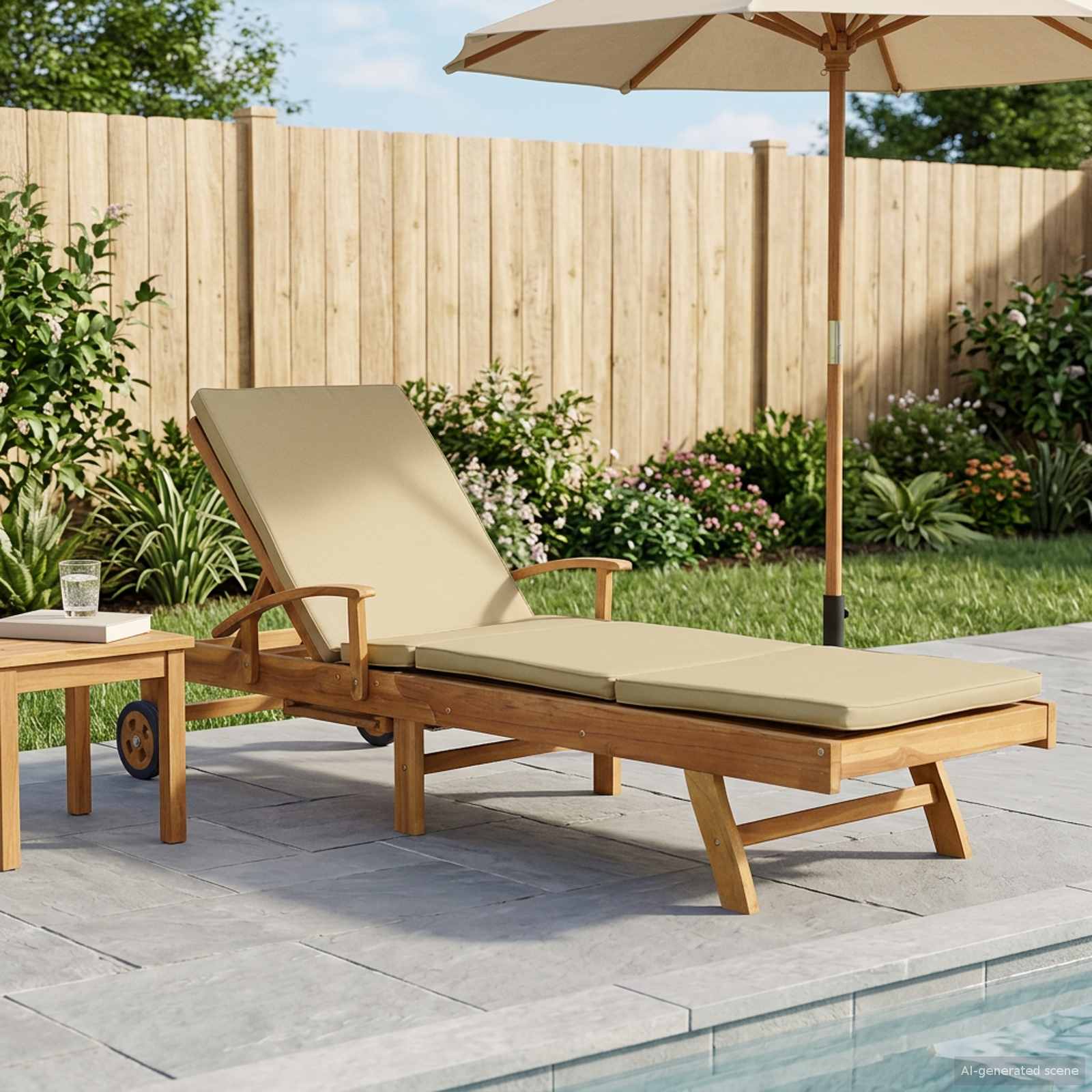 Ligstoel 100% Polyester Massief Teak