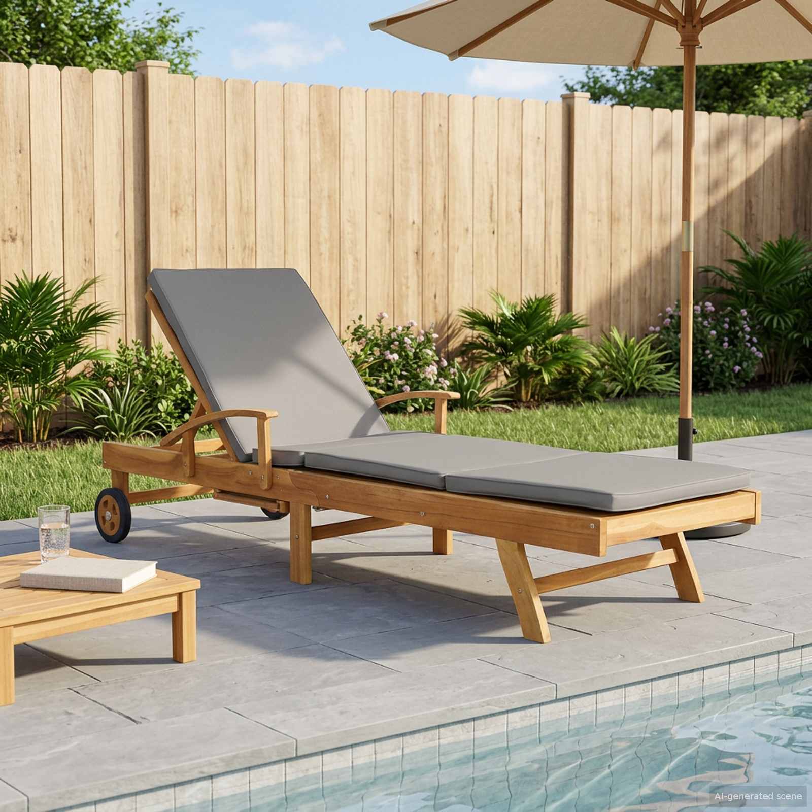 Ligstoel 100% Polyester Massief Teak