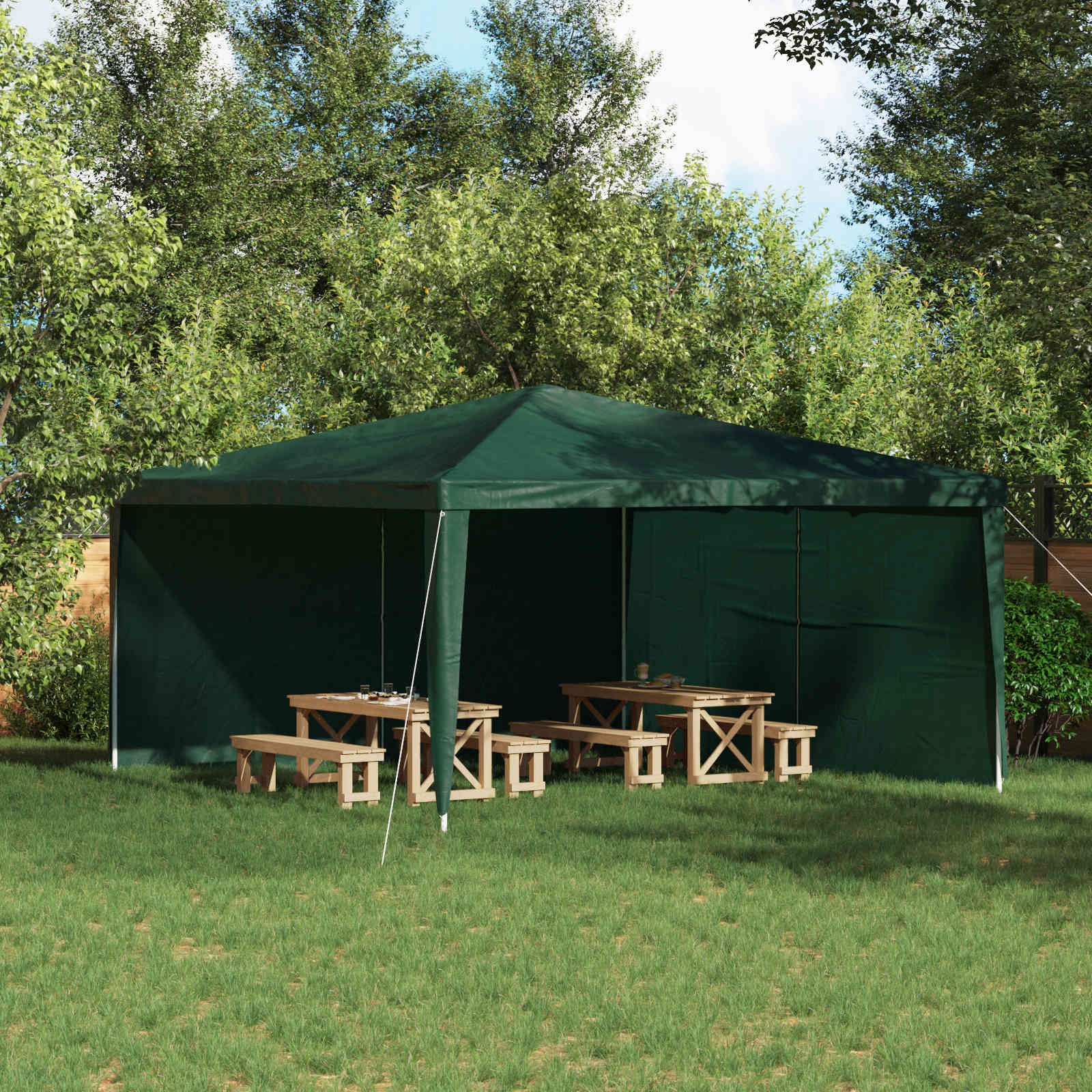 Party Tent Zijwand 2 pcs Groen 400 x 195 cm PE en staal – afbeelding 1