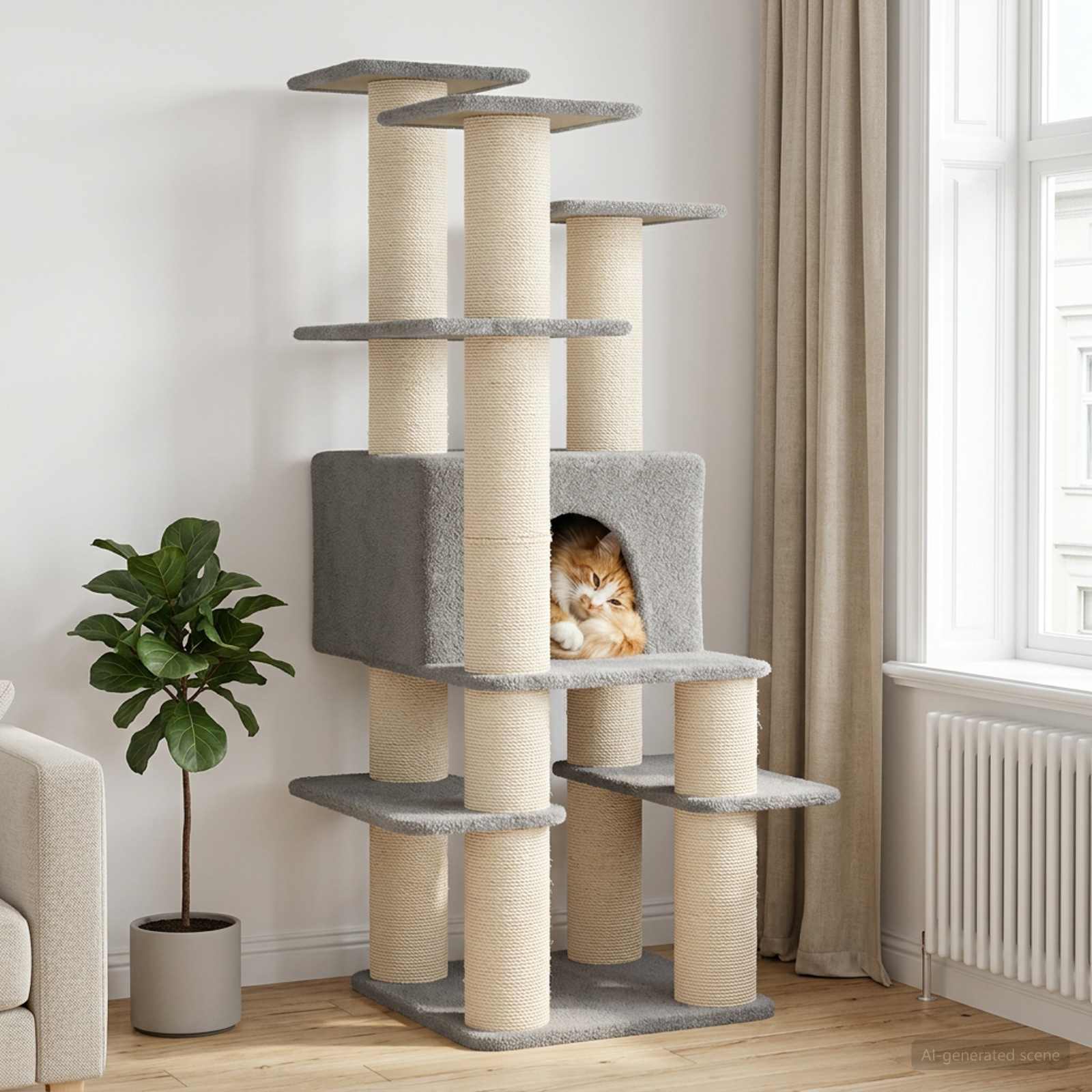 Kattenboom met sisal krabpalen Lichtgrijs 161 cm